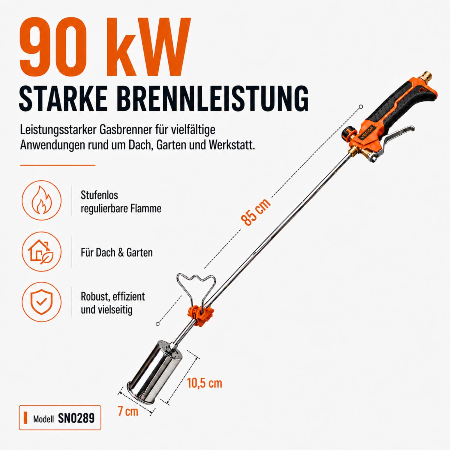 Verda Gasbrenner Unkrautbrenner 90 kW mit 5 m Schlauch