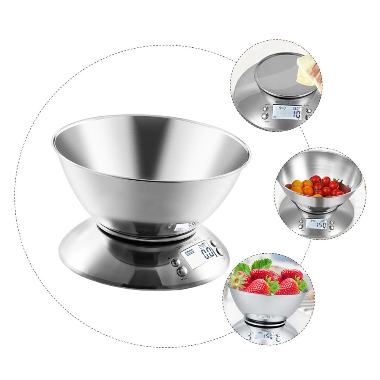 TIDTALEO Stainless Steel Kitchen Scale with Clock and Removable Bowl, High-Precision Electronic Food Weighing Tool for Cooking and Baking at Home Random Color