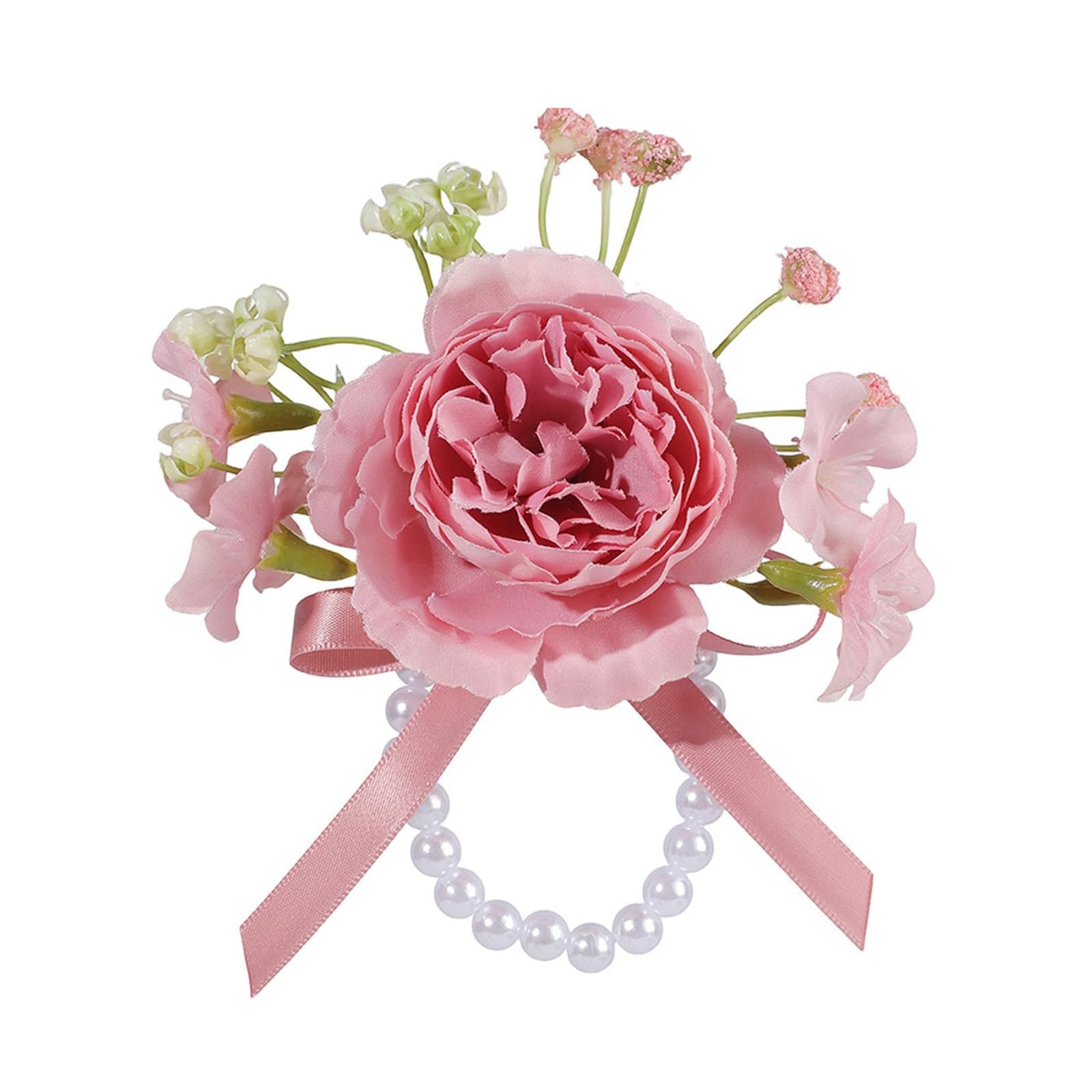 Kaeltsyn Pearls Wrist Corsage Artificial Flower Wristband for Bride and Bridesmaids Wedding Ceremony Dressingup Props Artificial Bride Wristlet