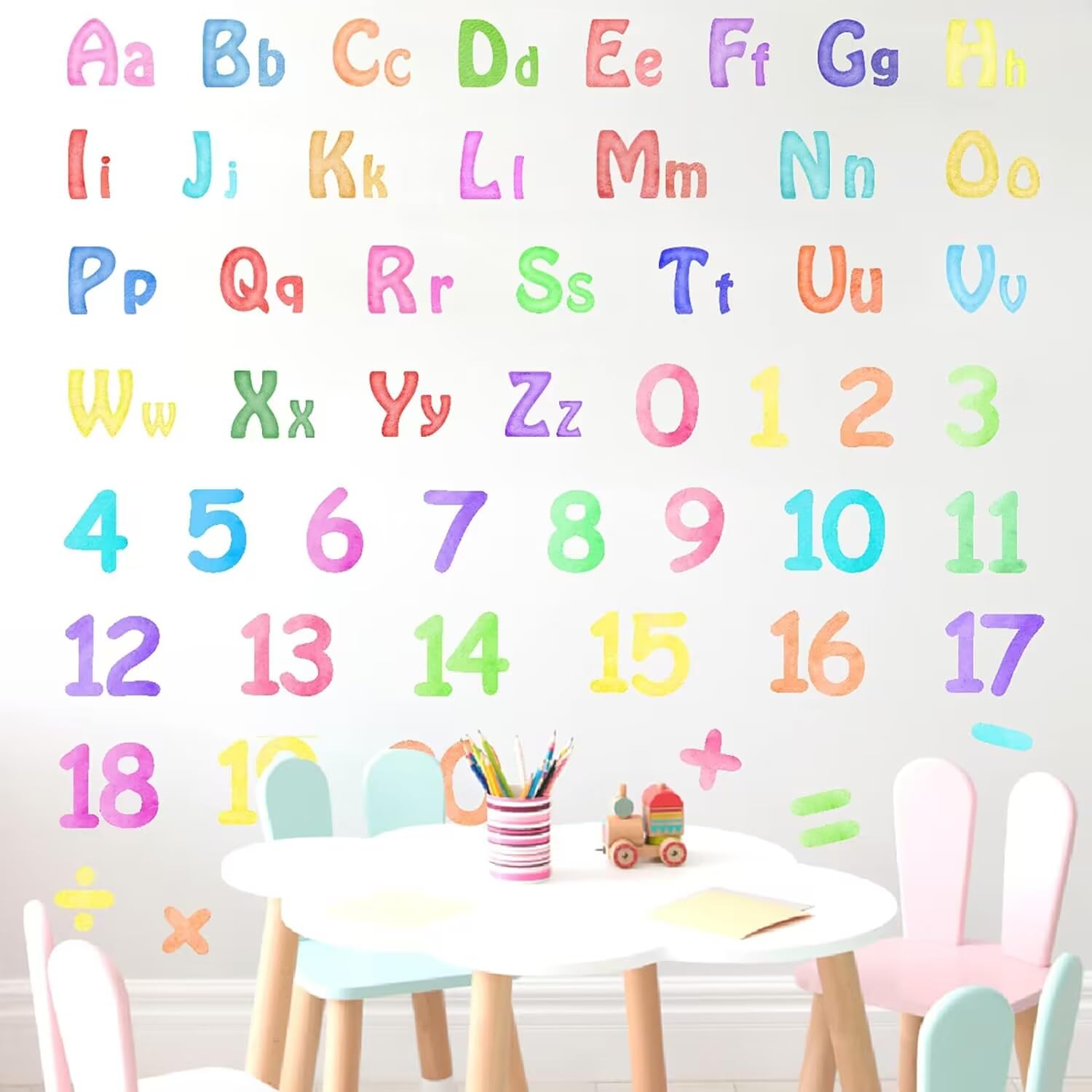 MOSITU 85 Pcs Colorful Alphabet and Number Wall Decals 2 Sheets ABC Letter Stickers 0-20 Educational Removable PVC for Kids Room Nursery Playroom Classroom