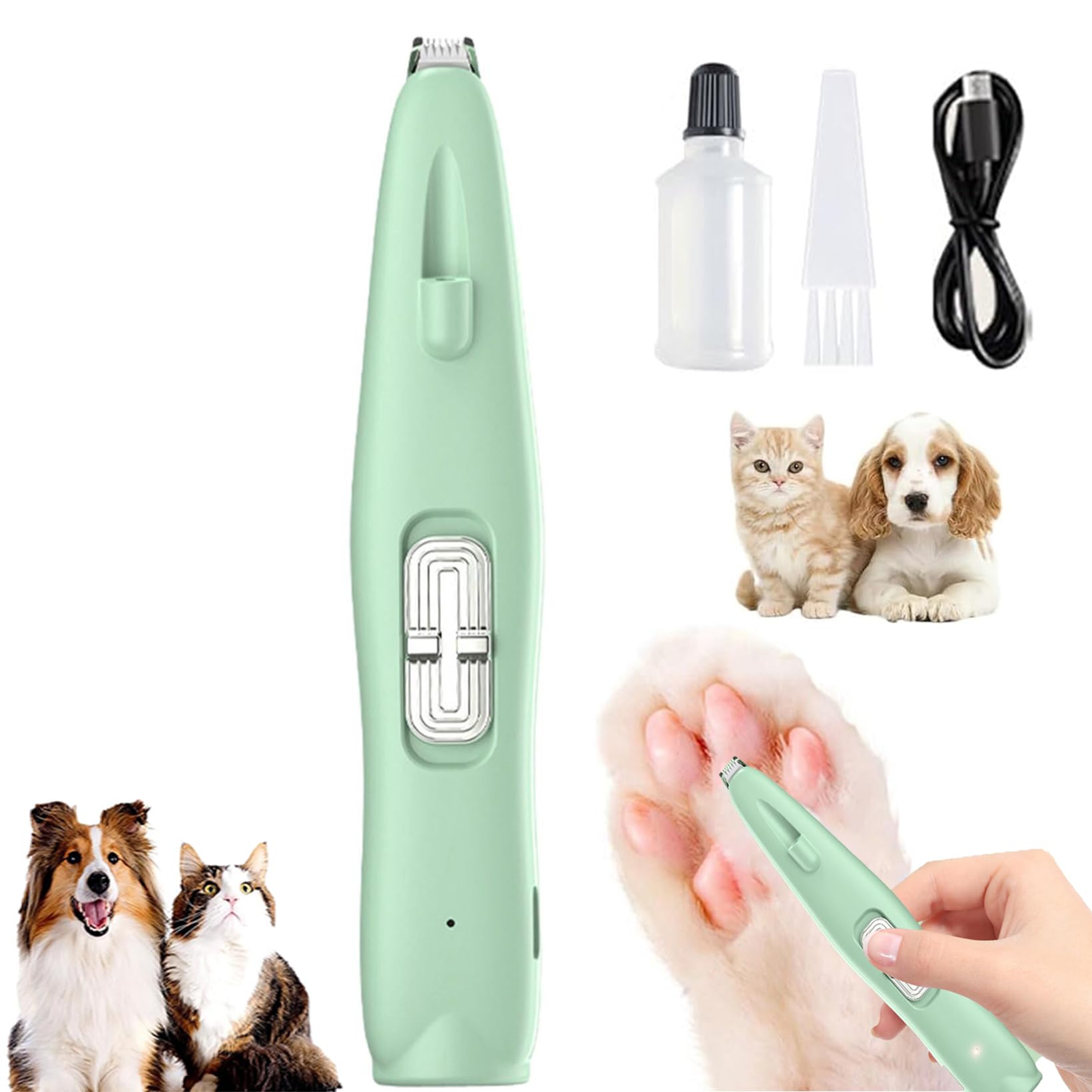 New Low Noise Cordless Dog Paw Trimmer, Dog Grooming kit, Waterproof Rechargeable Pet Shaver with LED Light, Dog Grooming Clippers Quiet Dog Clippers Paw Shaver for Dogs Cats Pets and Animals (Green)