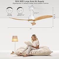 Vista 7 de 52" Wood Ceiling Fan with Light Dimmable,Quiet DC Motor,Modern Ceiling Fan with Remote Control for Living Room,Bedroom,Patio,Porch-Light Wood and