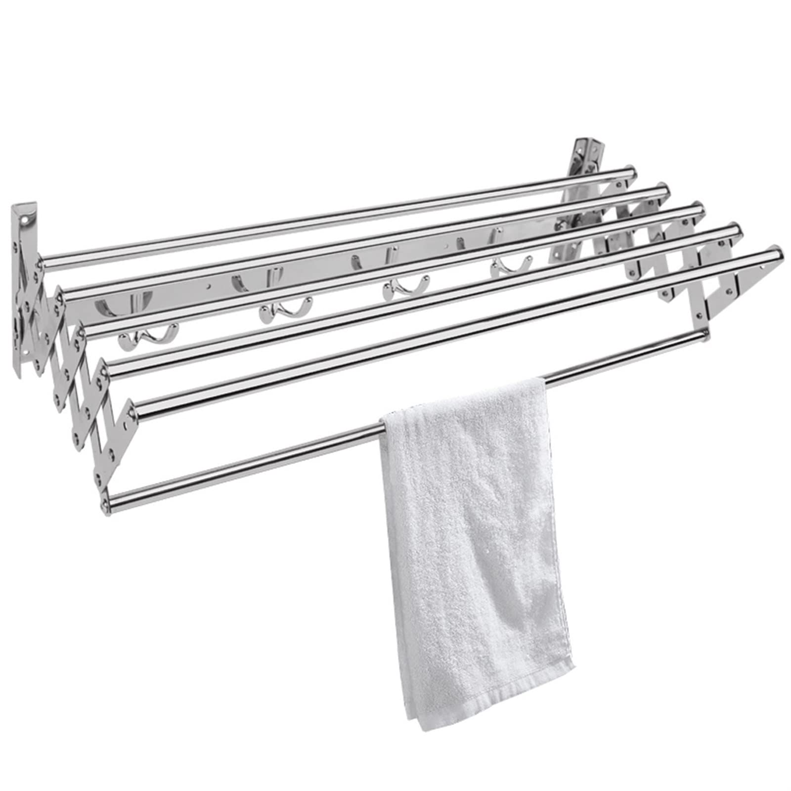 asdchZen Extendable Folding Clotheshorse Wall Mount Laundry Drying Rack Clothes Airer Washing Towel Rack Bar Bathroom Retractable Space Saver Clothesline Elegantonecolor-80Cm,Onecolor-100cm