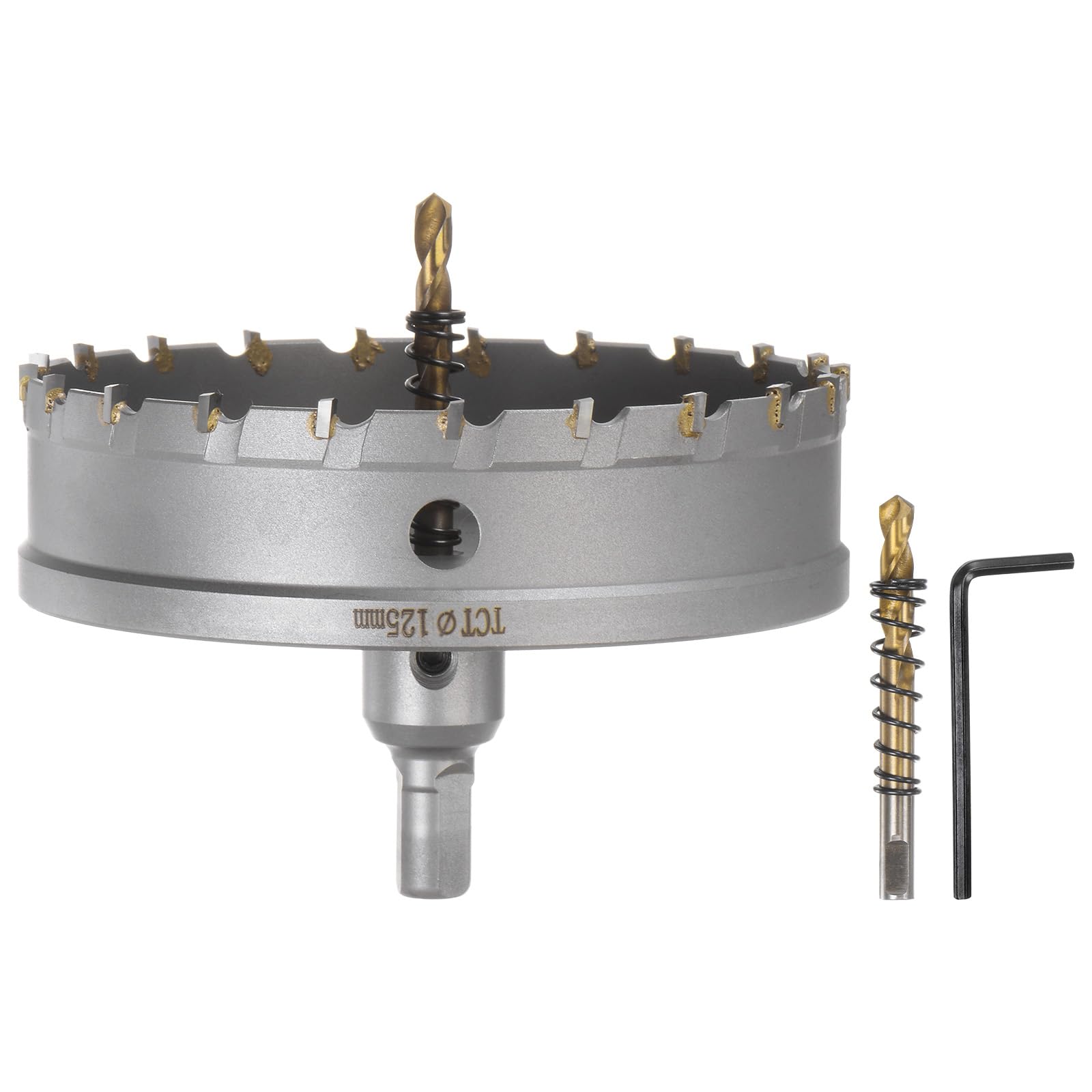 QUARKZMAN Otwornica do metalu TCT z twardego metalu 125 mm / 4,9" średnica do stali nierdzewnej, metalu, aluminium, stopu, miedzi, mosiądzu, plastiku, z dodatkowym bitem środkowym