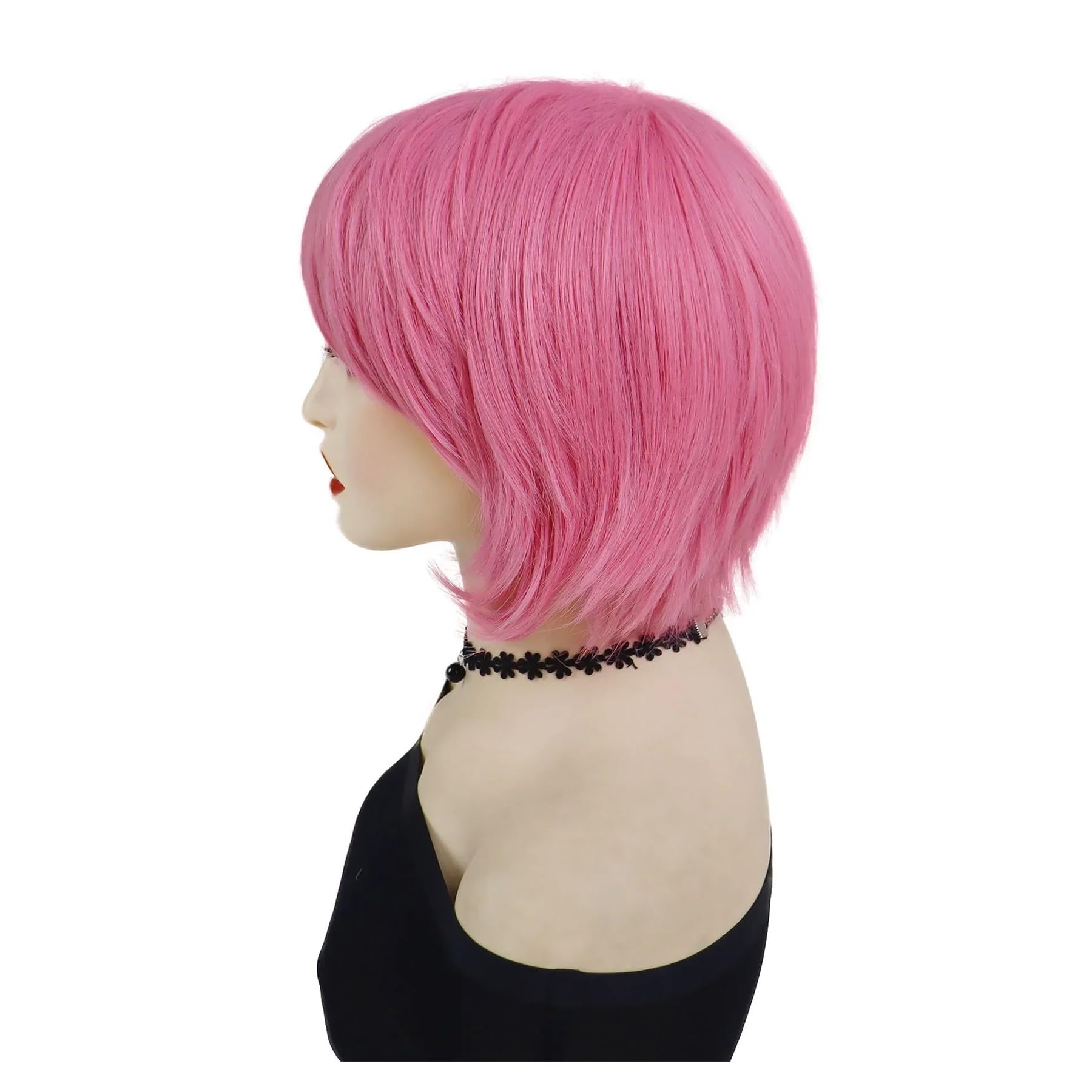 1 szt. Krótkie różowe peruki Cosplay dla kobiet peruka syntetyczna z grzywką(Black)