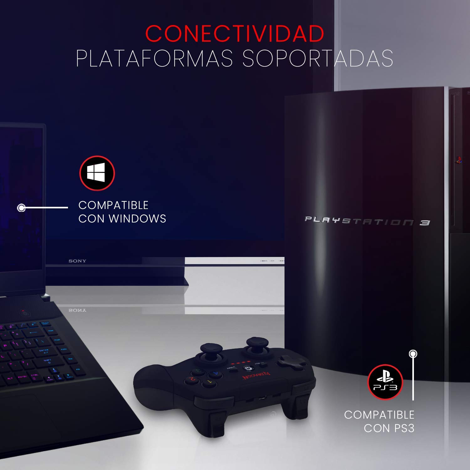 Redragon G808 Harrow Mando Inalámbrico para PC/PS3 con batería Interna, Gamepad Wireless Controlador Controller Joystick con Vibración Compatible con Xinput/Dinput