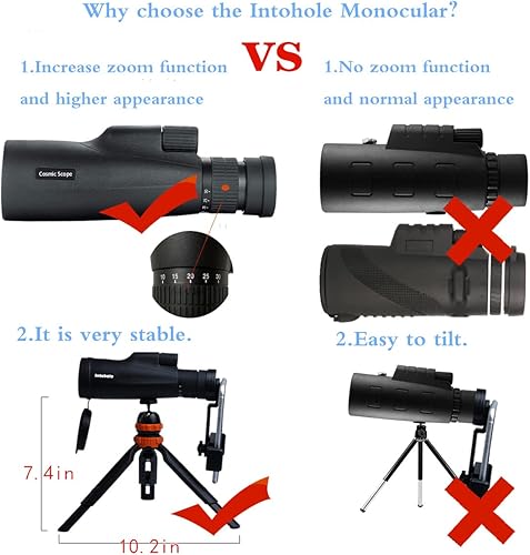 Cosmic Scope Telescopio monocular alcance cósmico para teléfono telescopio monocular con adaptador de teléfono inteligente trípode estable para caza