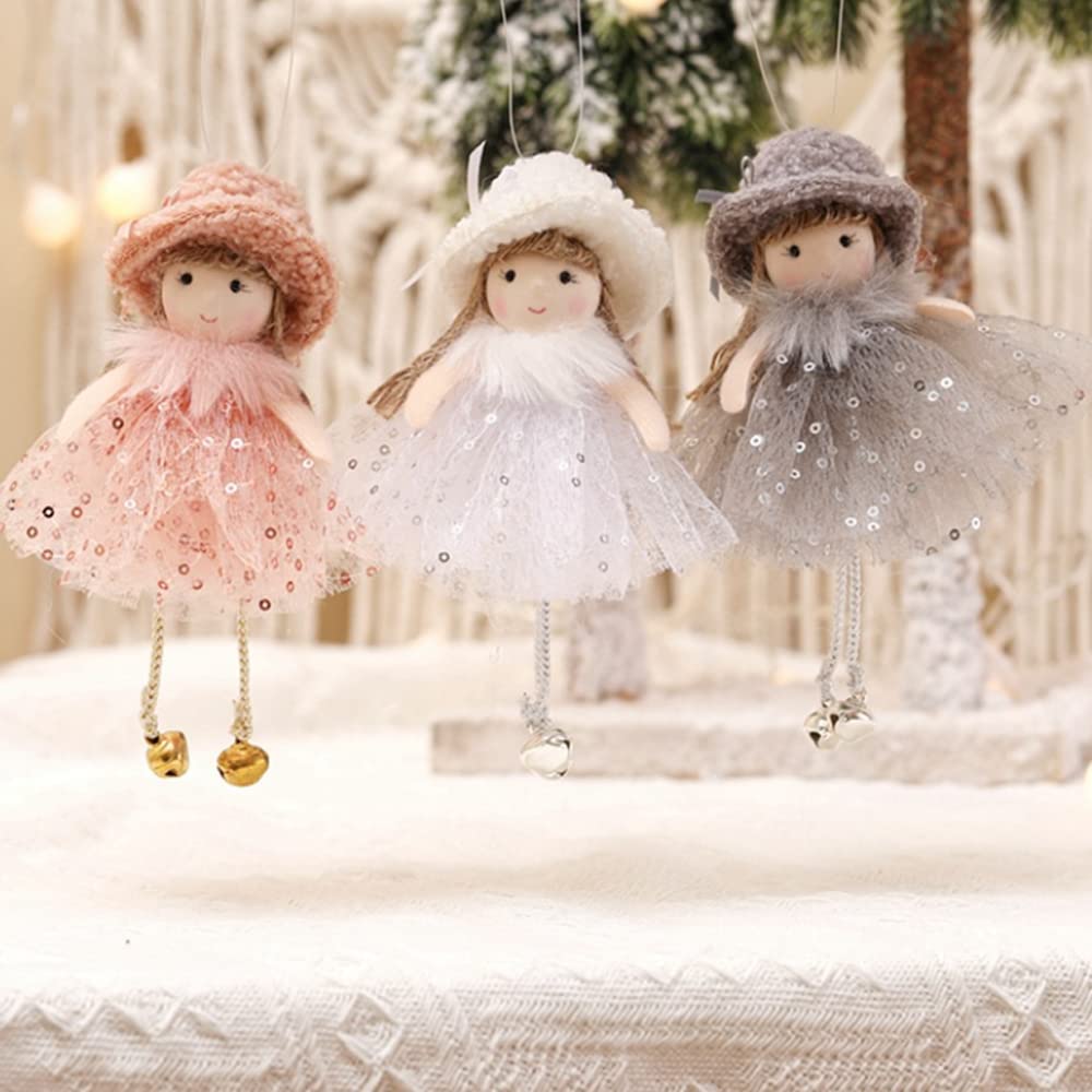 Christmas Tree Ornaments Achort 3 PCS Plush Doll Pendant Cute Plush Angel Christmas Tree Hanging Ornaments Decorations Hanging Plush Doll Pendant Tree Hanging Embellishment for Xmas Holiday Party Home