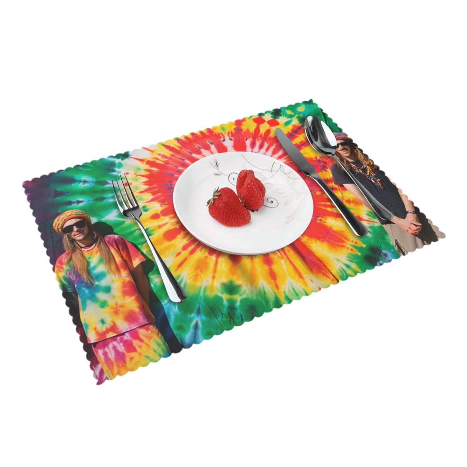 Tie Dye Hippies Printed Placemat Heat Resistant Place Mats Set of 4 PCS Washable Kitchen Table Mats, 12x18 Inch