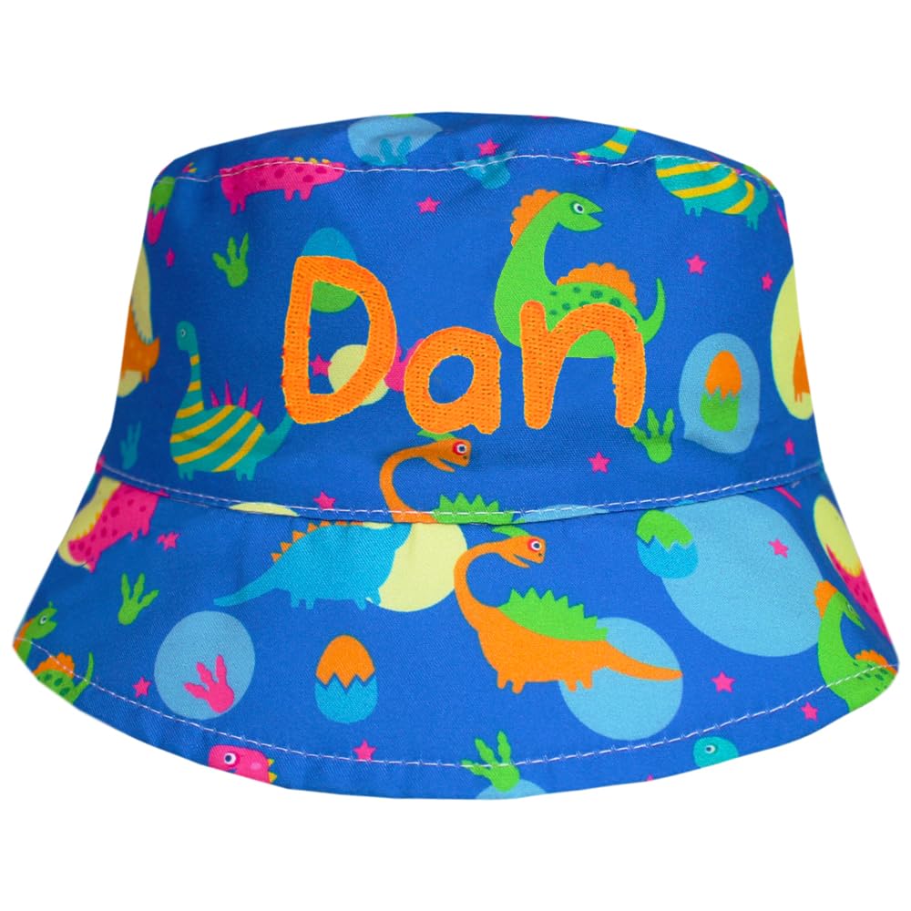 TeddyT's Personalised Baby Dinosaur Colourful Bucket Sun Hat (as8, Age, 0_Month, 6_Months, Orange)