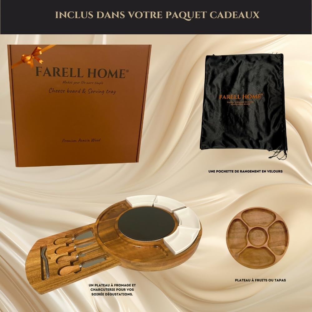thumbnail: Farell Home Acaciahouten Kaas & Charcuterieplank Met Bestek En Marmer - Ronde Proefplank