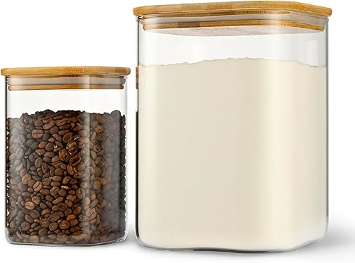 Recipiente de almacenamiento cuadrado de vidrio hermético de 122 oz de 41 onzas con tapa de bambú, juego de 2 (121.7 fl oz x 1 1 40.6 fl oz*1)