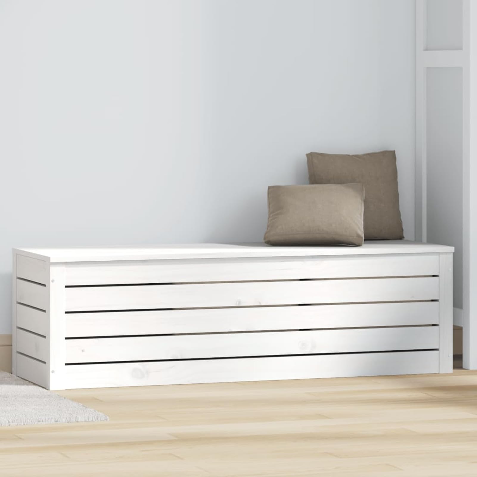 Tidyard Caja de Almacenaje, Baúl Exterior Grande, Arcón Jardín, Resina para Cojines, Muebles de Patio, Artículos de Jardinería, Pino Blanco 109x36,5x33 cm