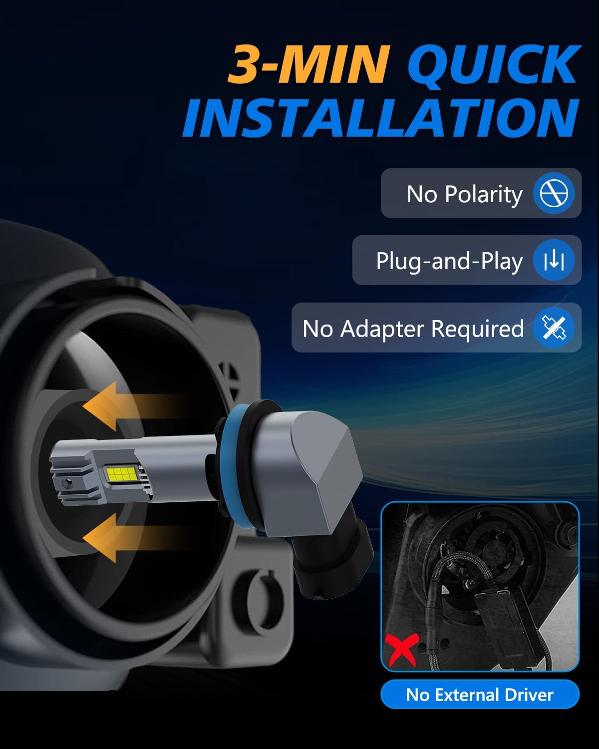 H11/H9/H8 Bulbs, 24000LM Super Bright High Low Beam No Shadows H11 Fog Lights, 1:1 Mini Size 6500K Cool White, 16000RPM Silent Fan, Plug and Play, IP68, Pack of 2