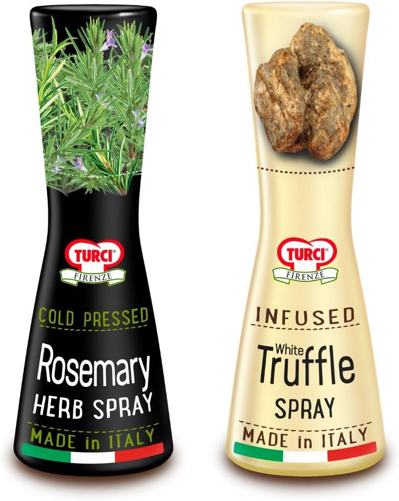 Turci Italian Truffle and Italian Rosemary Combo Pack, Cold Pressed Sprays, Truffle Oil, Rosemary, All Natural, No Preservatives, No Added Coloring, 1pc Each of Truffle and Rosemary, 40ml Each