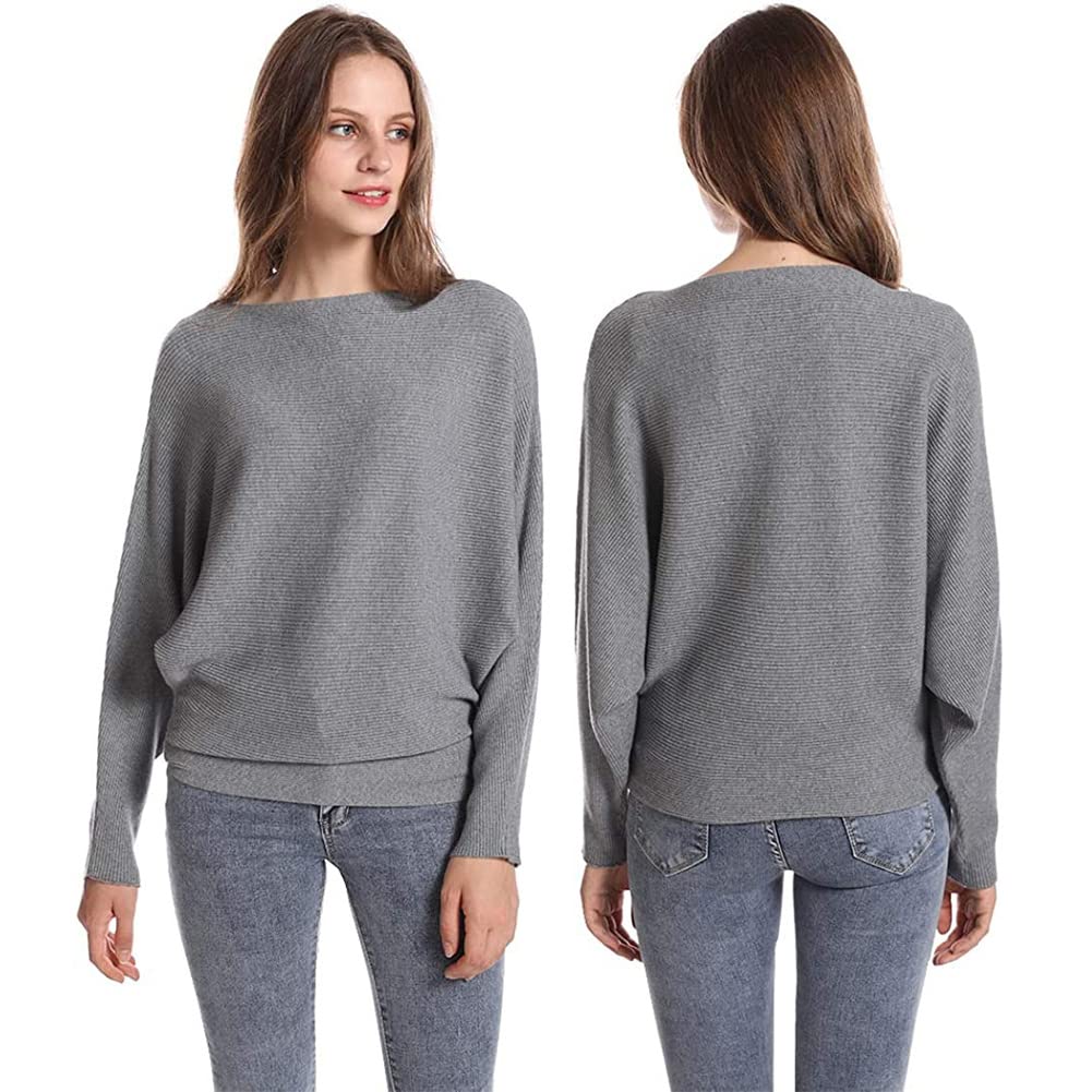 FULIER - Maglione Dolman da donna, con maniche a pipistrello e scollo a barchetta, lavorato a maglia, vestibilità ampia, taglia unica