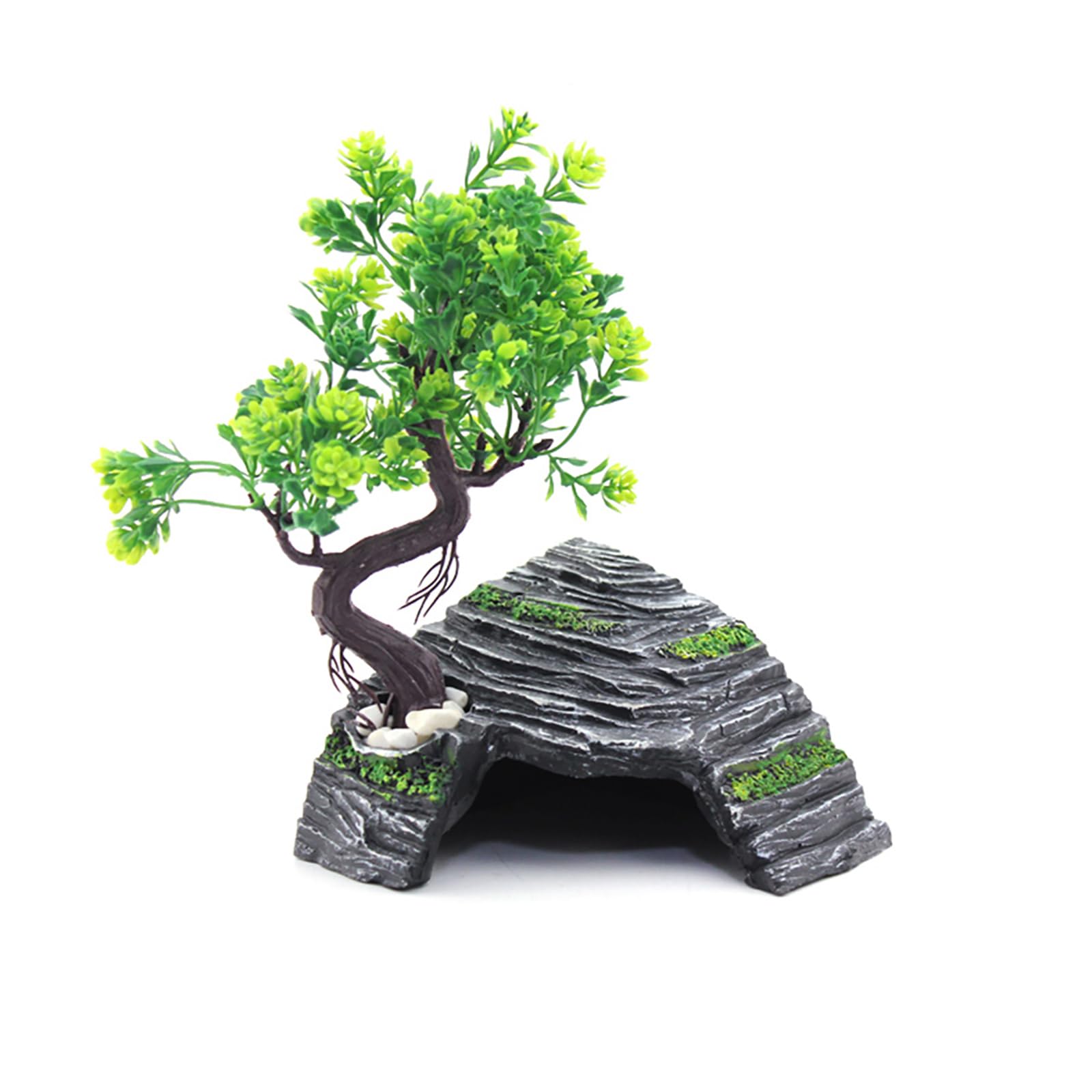 OMEM Reptil Box Refugio Terrario Escondite Cuevas Tortuga Plataforma para Tomar el Sol Decoración de Hábitat Humidificar Ocultar Cueva Resina Roca (XXL) — view 10