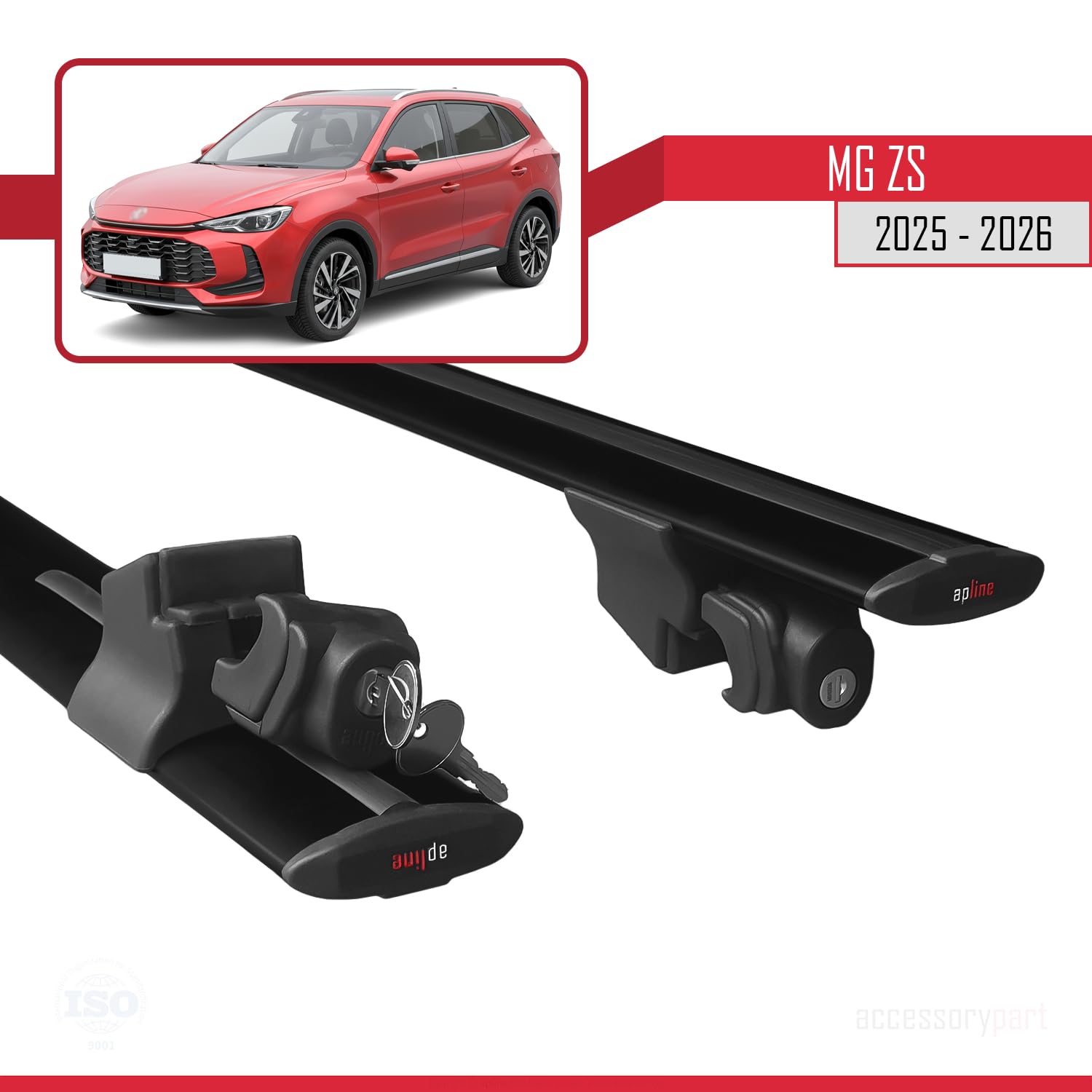 Compatible con MG ZS (ZS32) 2025-2026 Modelo Hook Barra de Techo Auto Portaequipajes Barras Transversales Negro Aluminio 2 Barras