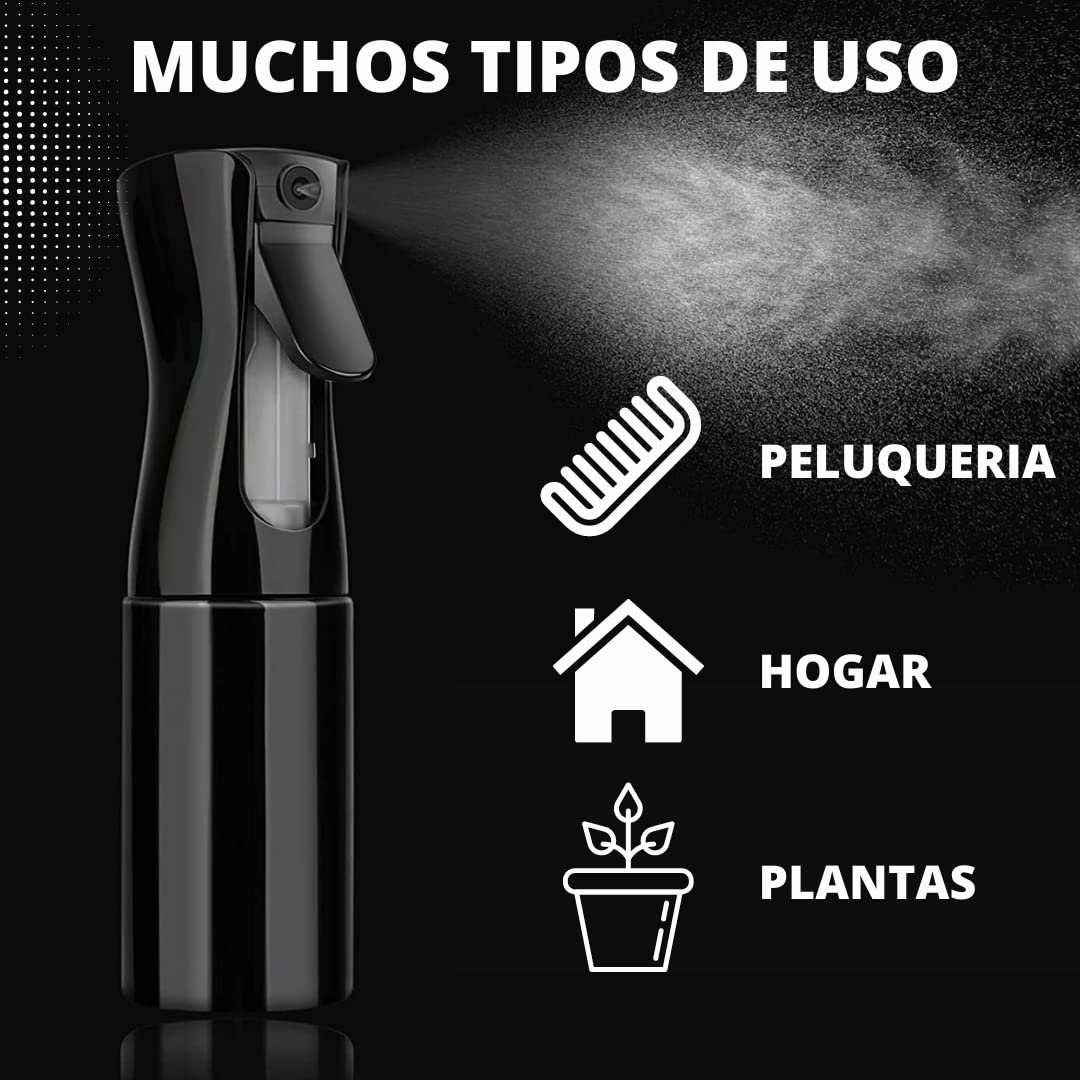 Pulverizador agua 200ml Niebla fina [2 unidades] Spray peluquería, hogar, limpieza, plantas y mascotas. Alta duración y difusión.… (Blanco y negro)