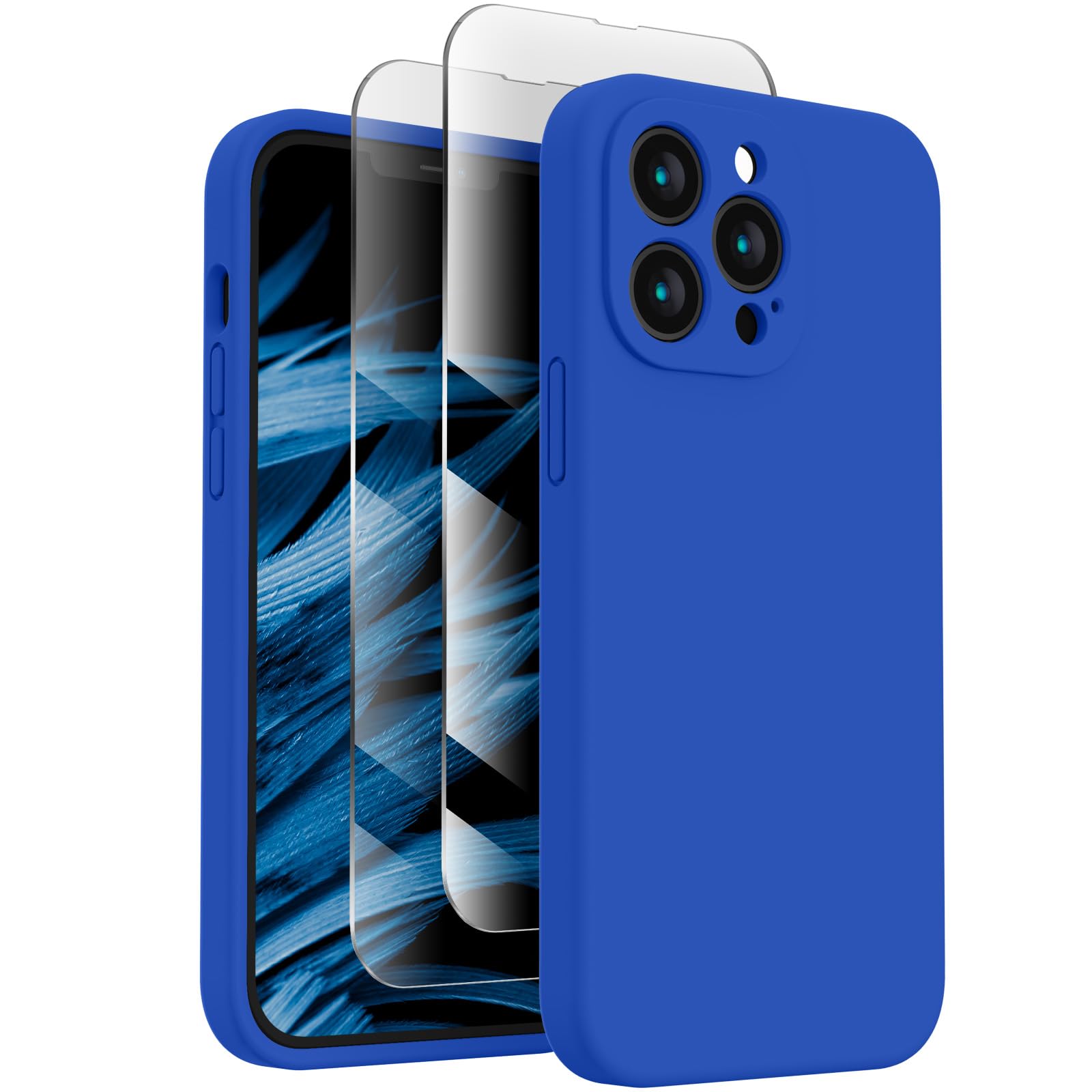 firenova designed for iphone 13 pro case, silicone upgraded [camera protection] phone case with [2 screen protectors], soft anti-scratch microfiber lining inside, 6.1 inch, klein blue