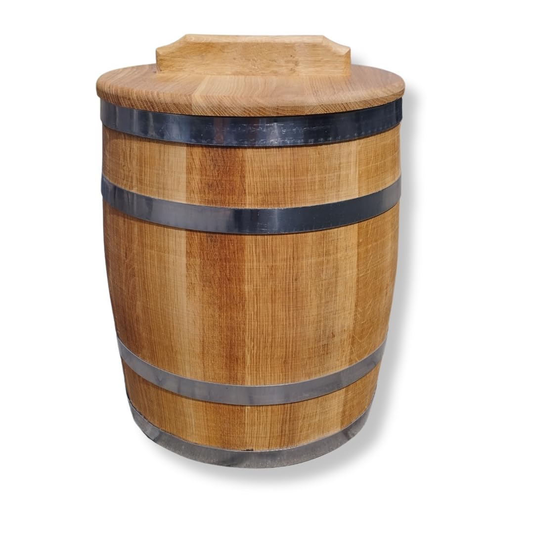 Sauerkrautfass 10L aus Eichenholz – Handgemachtes Gärfass mit Deckel & Gewicht – Holzfass zum Einlegen von Gemüse, Kimchi, Gurken – Naturbelassenes Fermentationsfass