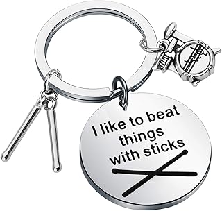 Funny Drummer Gift Drum Kit Gifts Musician Keychain Percussion Jewelry I Like to Beat Things with Sticks Keychain