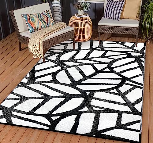 Gartol Waterproof Indoor Outdoor Rug, Reversible Modern Area Rug Mat, Plastic Straw Rug For Rv, Patio, Backyard, Pool Deck, Picnic, Beach, Camping (5X8 Ft, Black & White) #TOP6