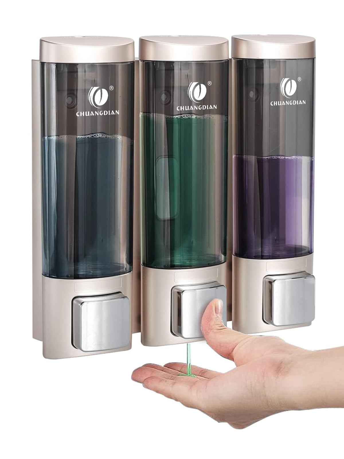 Triple 200ML Soap Dispenser Bathroom Wall Mounted Shower Gel Shampoo and Conditioner Dispenser Kitchen Dish Detergent Container Hand Body Wash Liquid Soap Dispenser for Home Hotel Restaurant