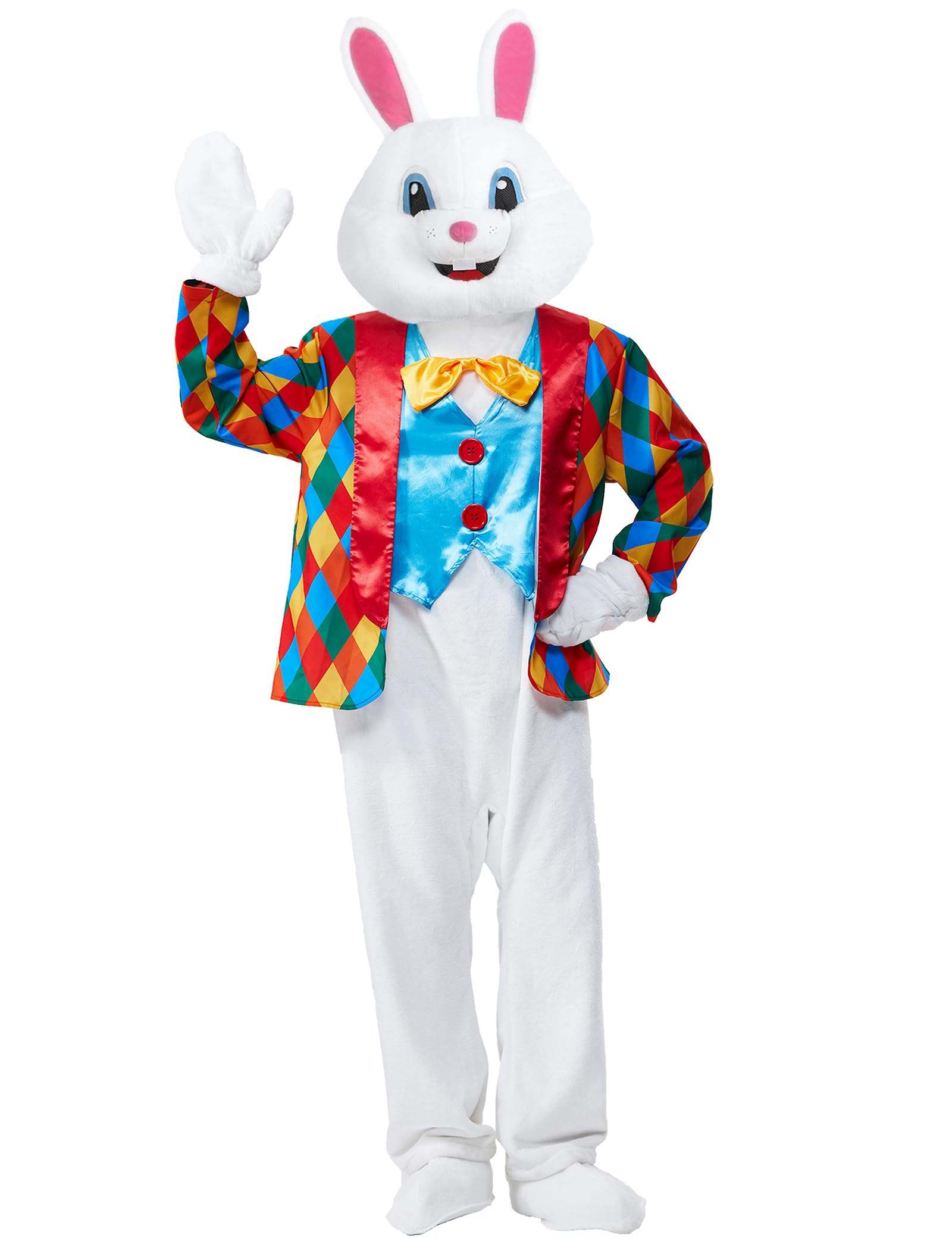 Easter Bunny Costume Adult Rabbit Mascot Jumpsuit Suit Deluxe Bunnies Head Onesie Outfit for Men Women Plus Size