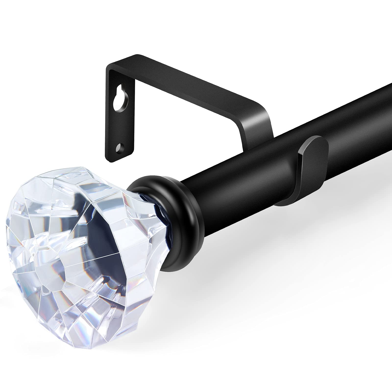 3/4 inch Single Window Curtain Rod with Diamond Acrylic Finial,66-120 inch,Matte Black