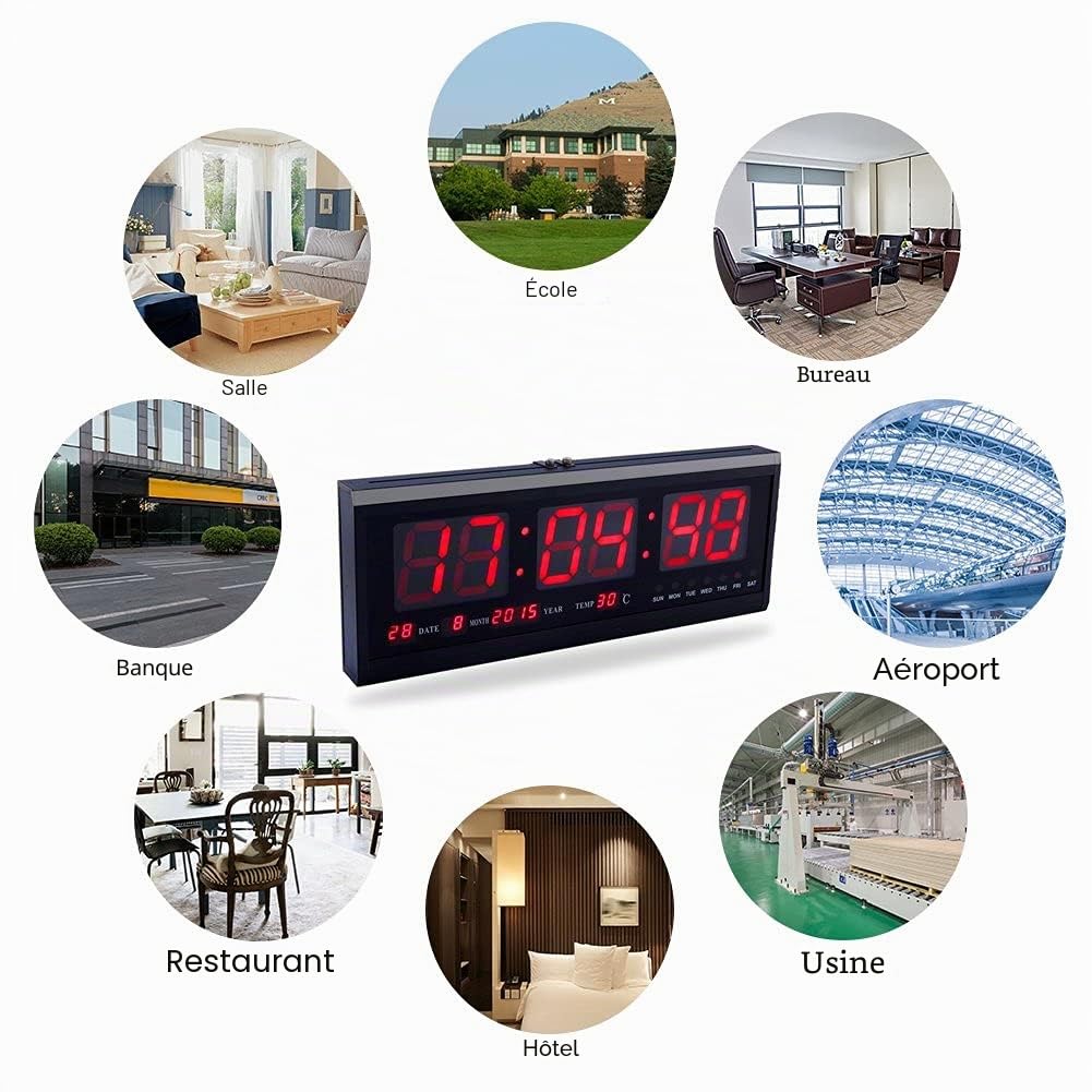 Yosoo LED Horloge numérique Multifonction avec Calendrier Date Affichage de température Horloge Murale pour Bureau Maison