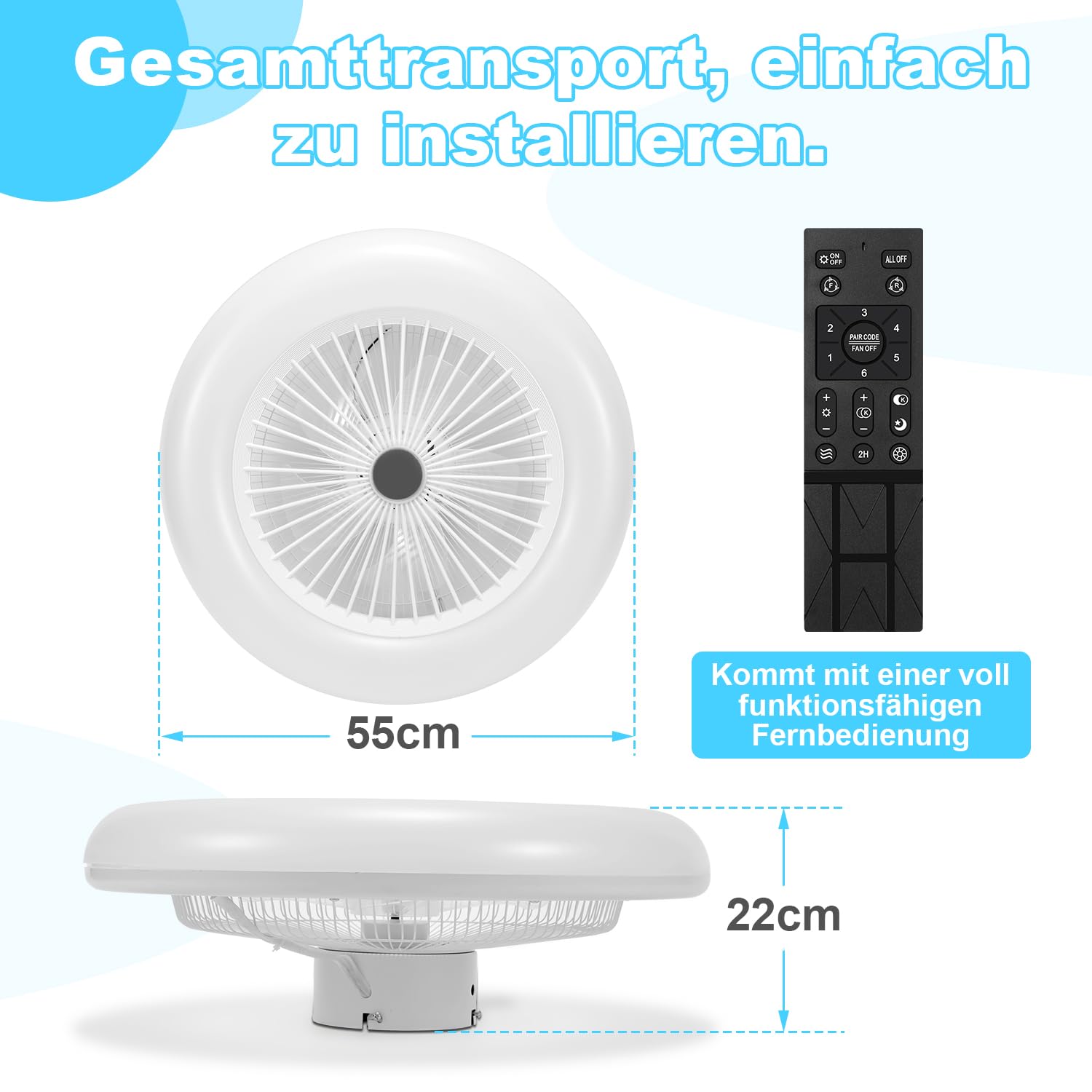 Sonnewelt Ventilatore da soffitto con illuminazione e app, illuminazione della ventola da 80 W, dimmerabile e variabile, versatilità regolazione dell'ora per soggiorno, camera da letto [classe