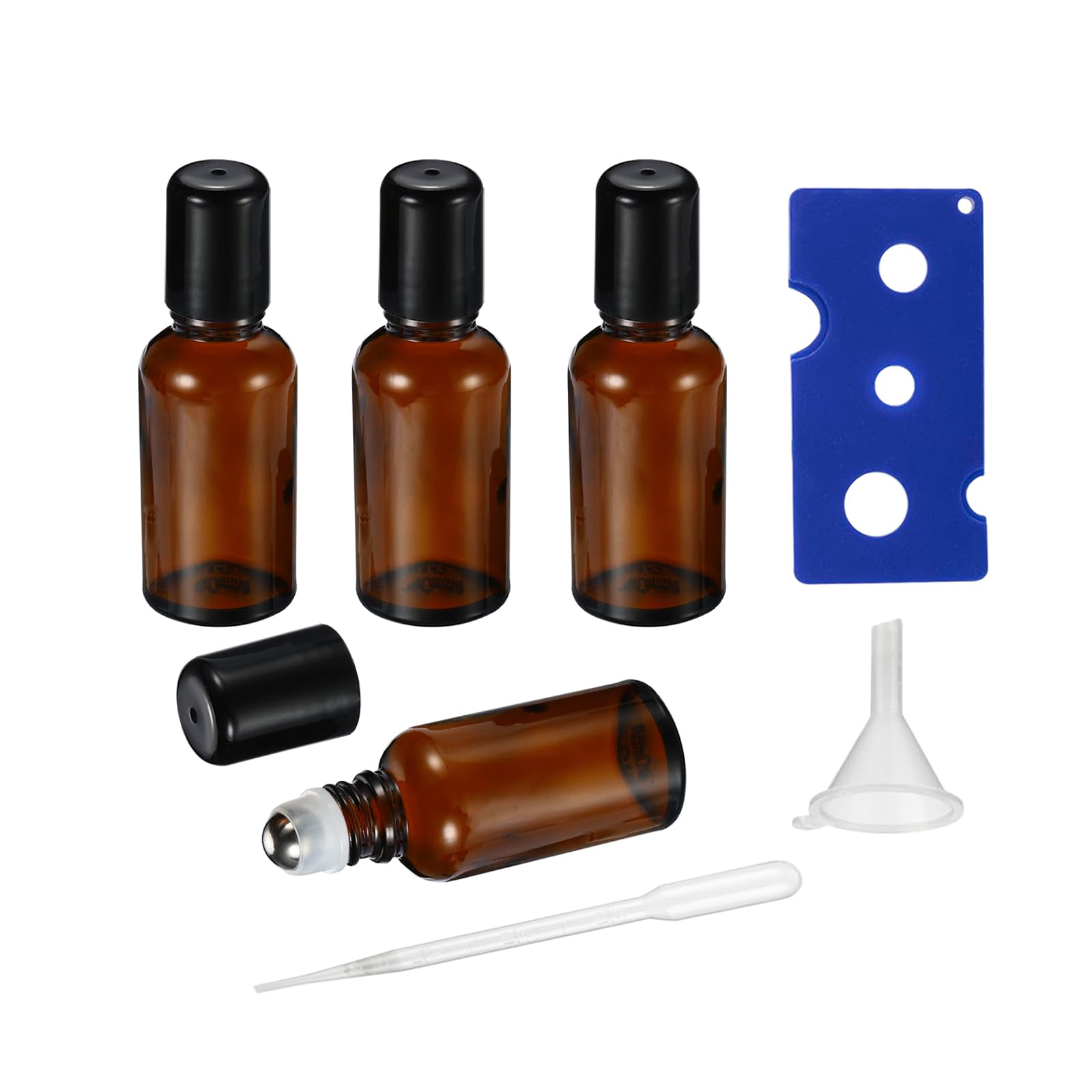 HEYLEAYAR 10ML Roller Bottles for Essential Oil, 4 Pack Empty Amber Glass Roller Bottle for Perfume Oil, Roll on Bottles with Stainless Steel Roller