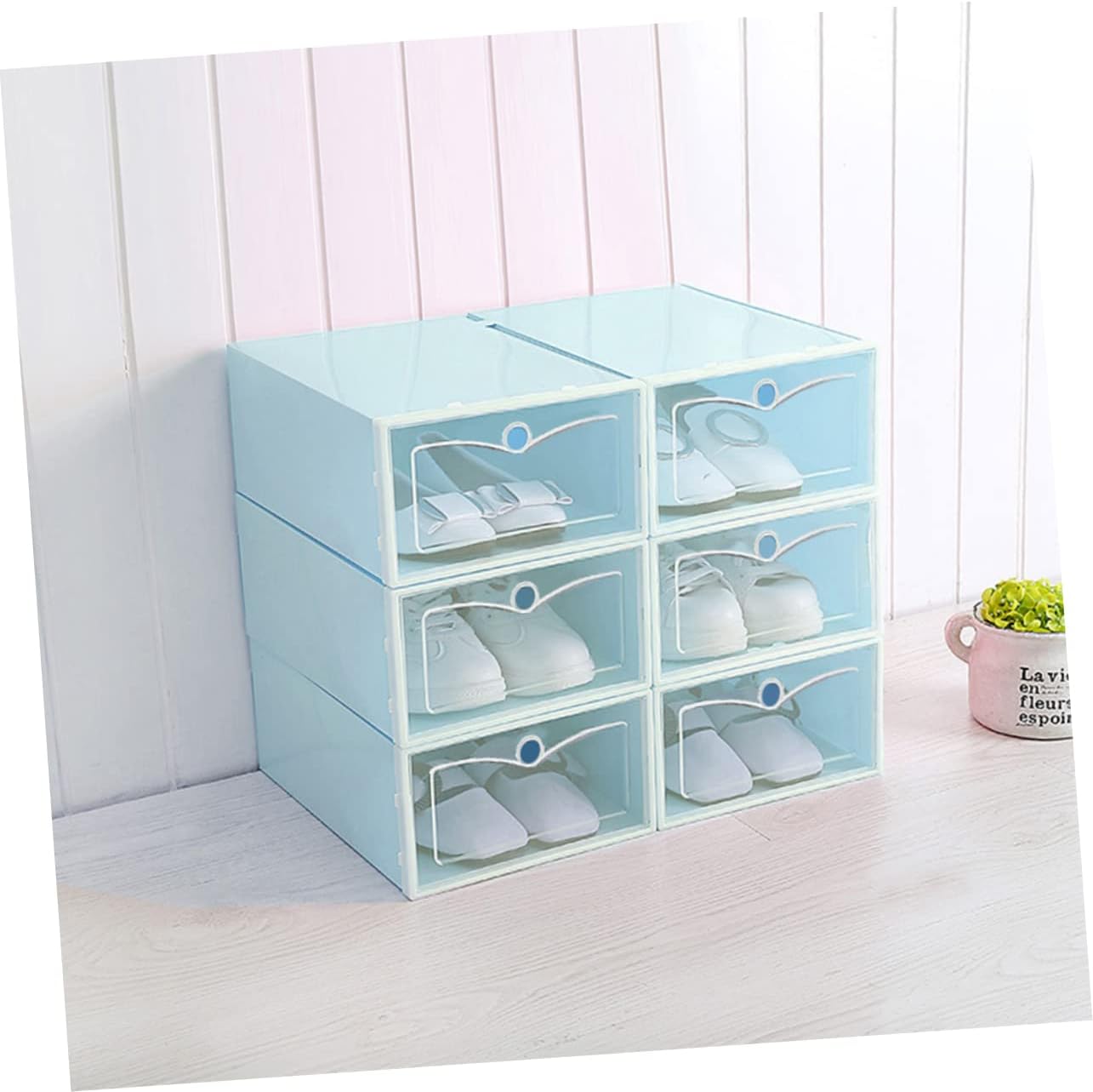 Shoe Container Set 6pcs Stackable Boxes for Shoes Large Size Clear Plastic Home Office Storage Solution