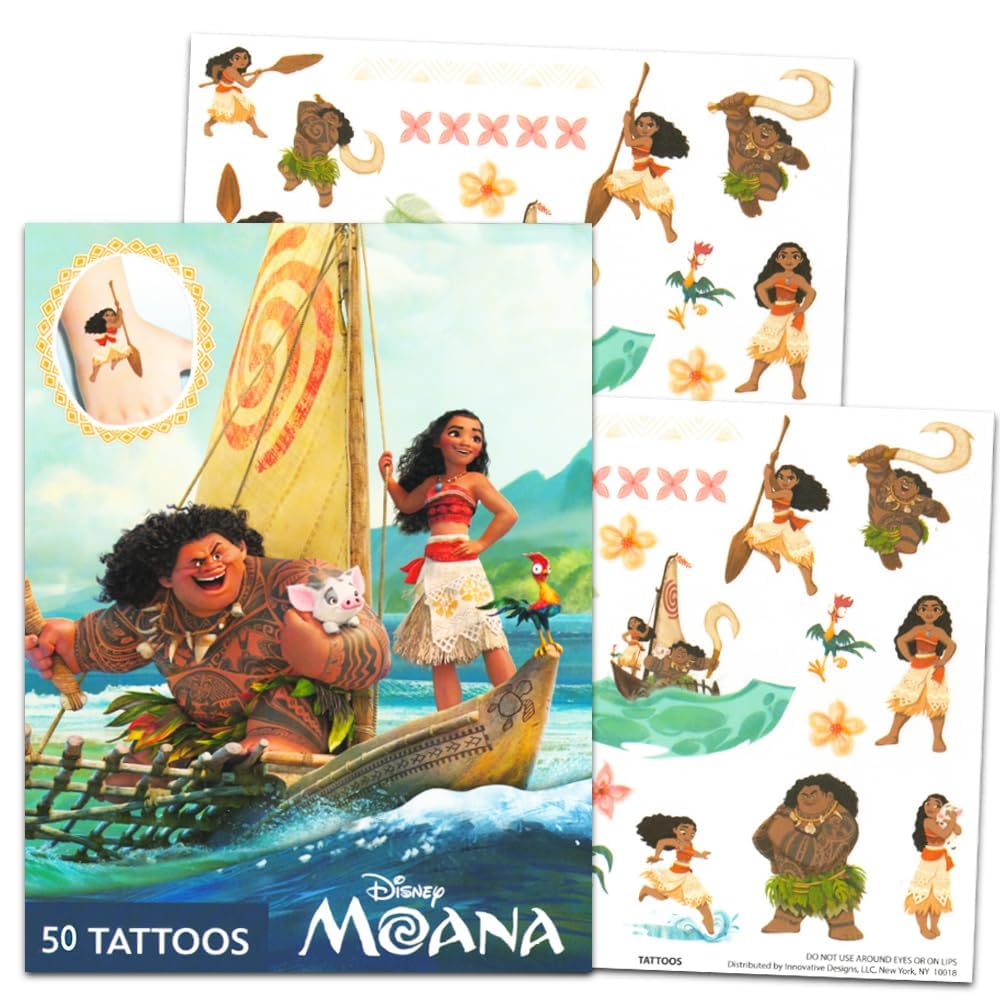 Disney Moana Tattoo Set - 50 Assorted Temporary Tattoos Bundle | Disney Party Supplies for Kids
