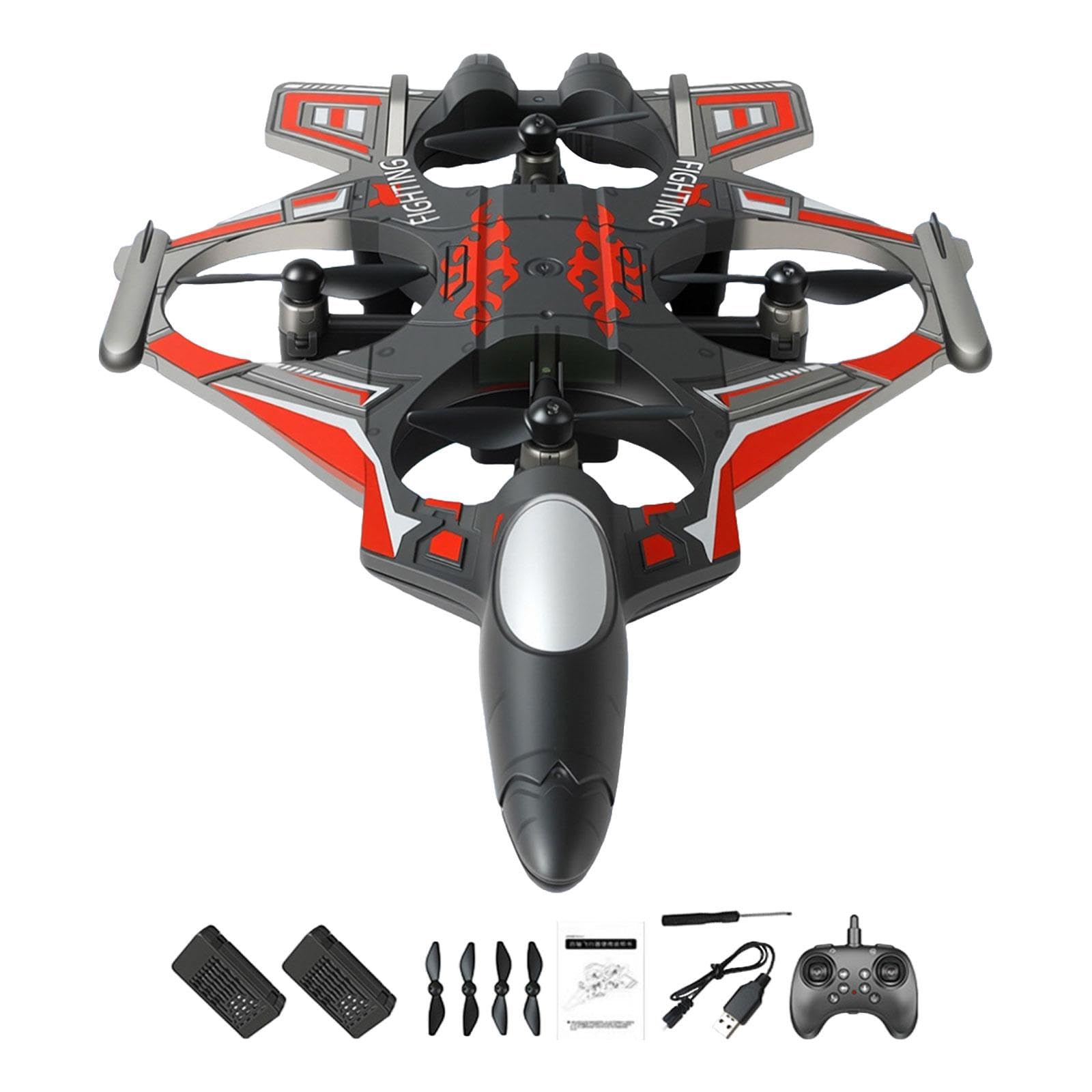 Aereo Telecomandato, Aereo RC Portatile con Modello da Combattimento Leggero, RC per Bambini, Ragazzi, Adolescenti E Principianti - IDE, Rosso 2 Batteria