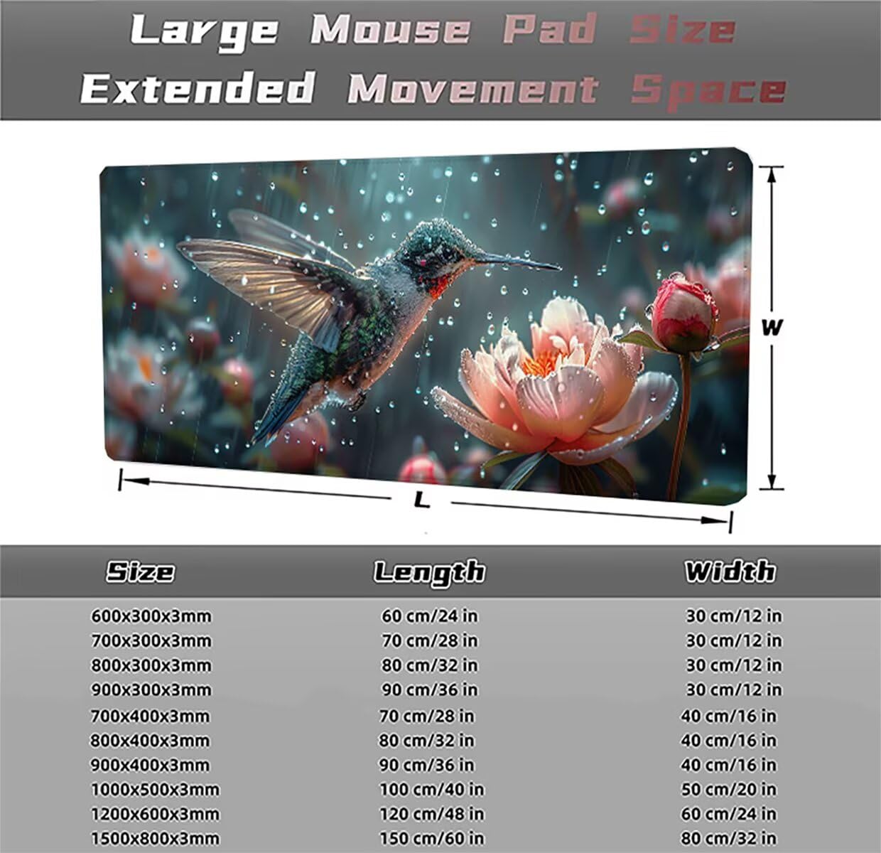 Tappetino per Mouse Gaming XXL 1200x600x3mm– Ufficio Mousepad Grande – Migliora la Velocità e la Precisione Tenuta Stabile Sottomano per Ufficio e Casa Accessori Scrivania Fiori PjY11261 N-U