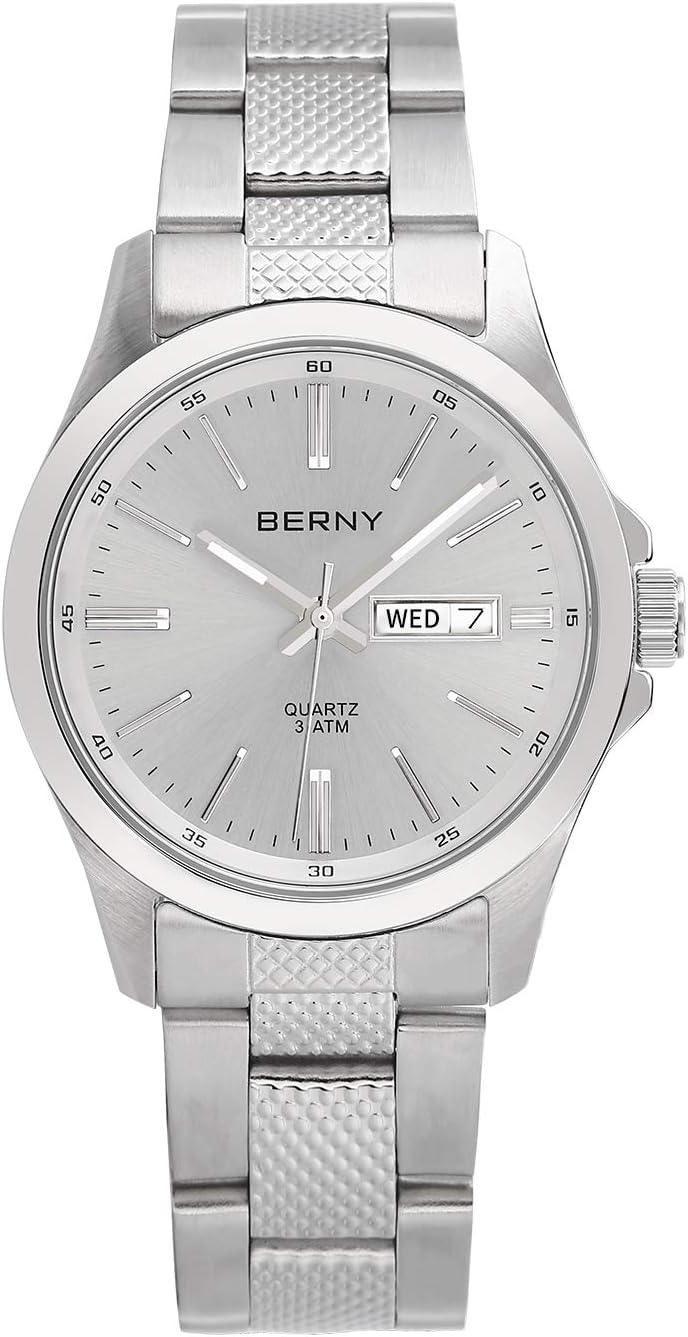 BERNY Men's Quartz Watch Stainless Steel Band with Date Function at 3 Clock (38 mm)