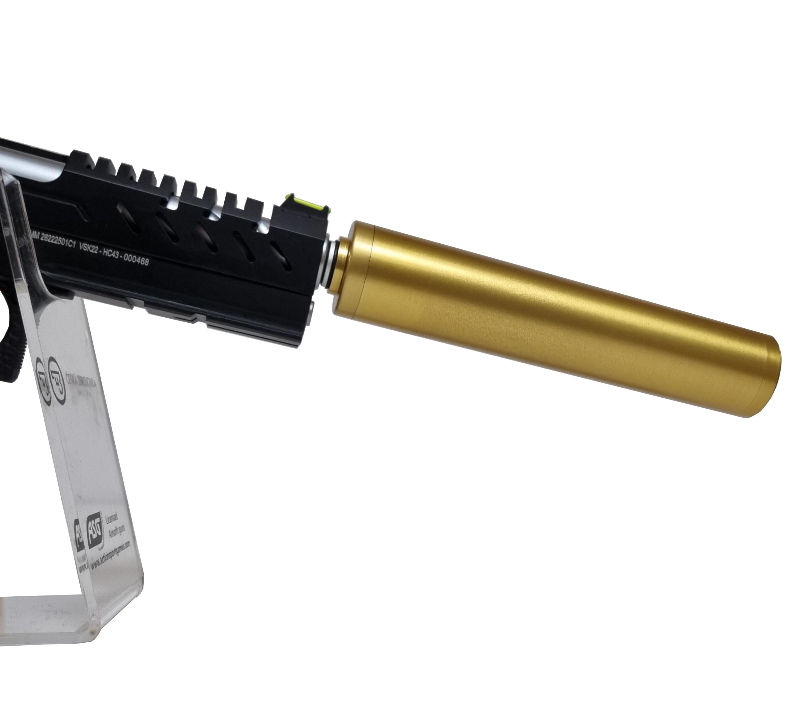 Malmr Gold 30mm x 150mm Airsoft Silencer/Suppressor MK 2 designed for airsoft pistols with 14mm Counter Clockwise Thread - Image 4