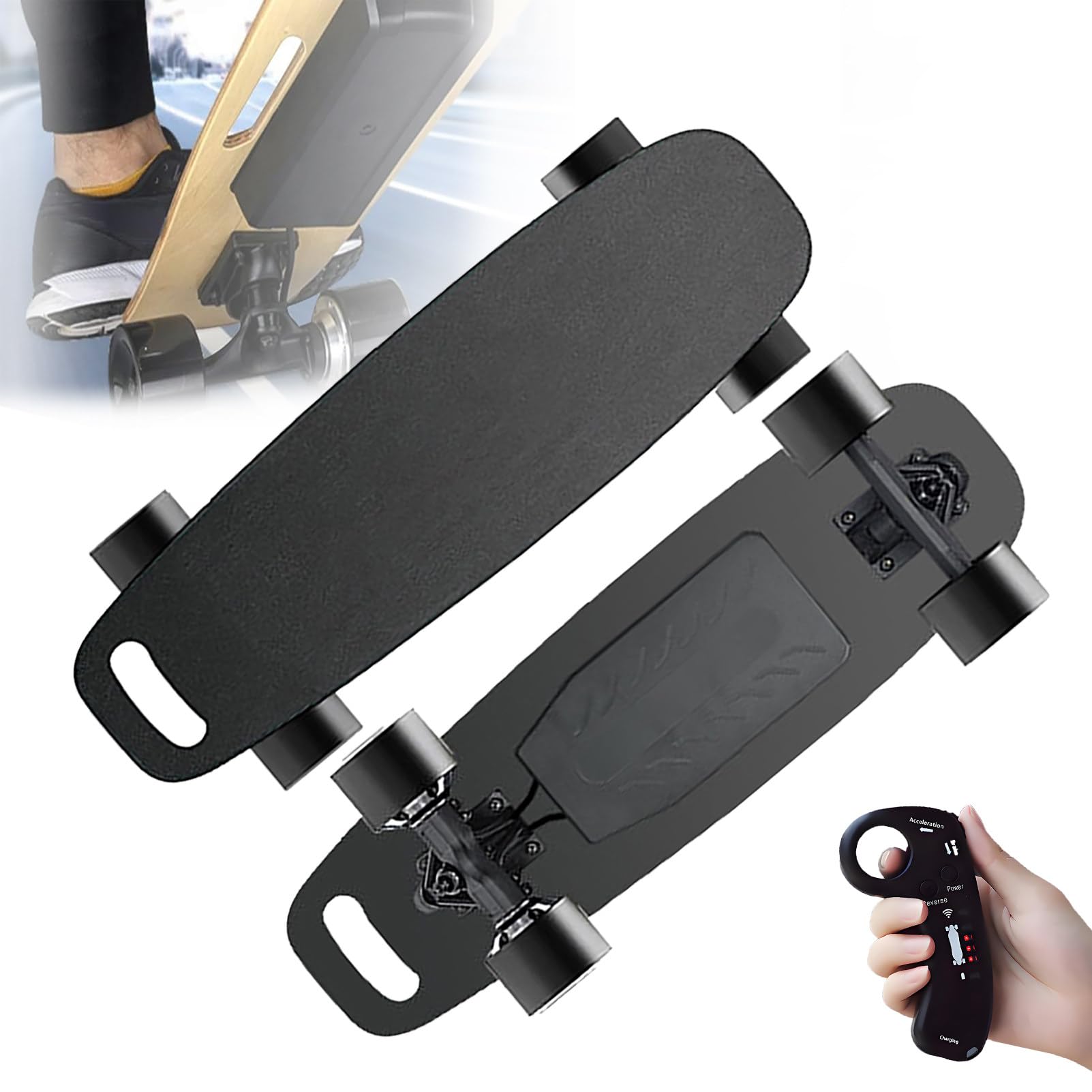 EpyGnom Electric Skateboard Long Range 8-30km, Longboard for Adults Teens with Remote 4-Speed, Shock Absorption All Terrain Wheels & Carry Handle, 20-35kph Top Speed,100-200kg Capacity DualDrive-30km