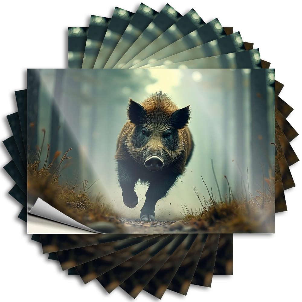 Fzfn Colour Funny Sticker Guest | Western Bumper A Wild Boar Charging Through A Misty Forest For Billiard(8X12cm)