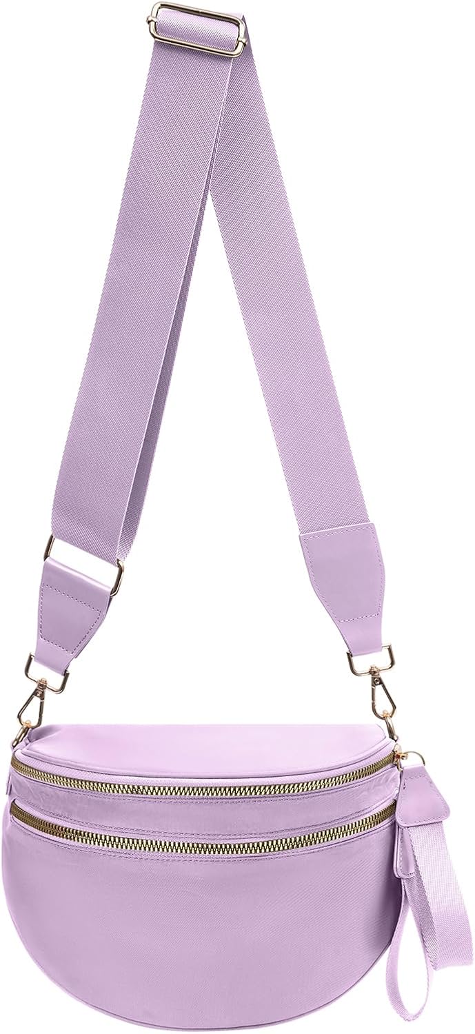 Nylon Crossbody Bags Bum Bag for Women Large Sling Bag Purse with Adjustable Strap(Purple)