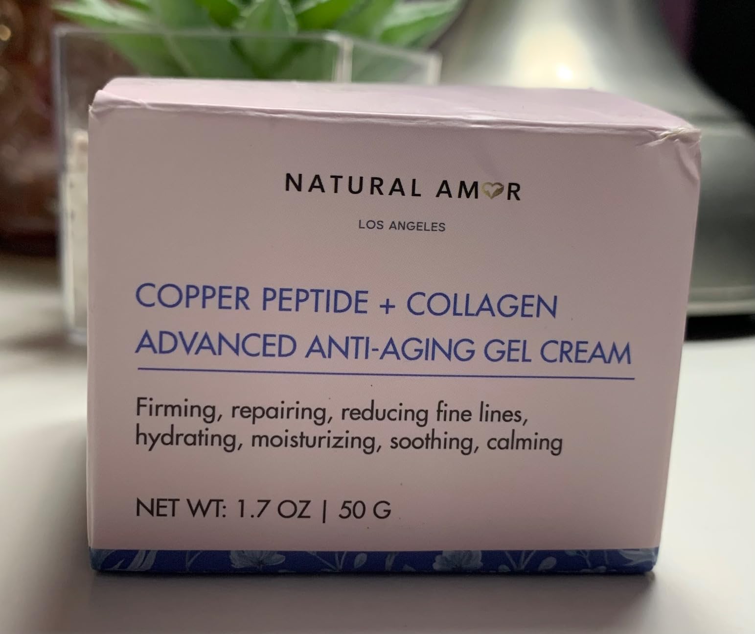 NATURAL AMOR LOS ANGELES Natural Amor Copper Peptide Face Gel Moisturizer, Collagen Anti-Aging Facial Cream, Rapid Firming, Reduce Wrinkles 1.7 oz