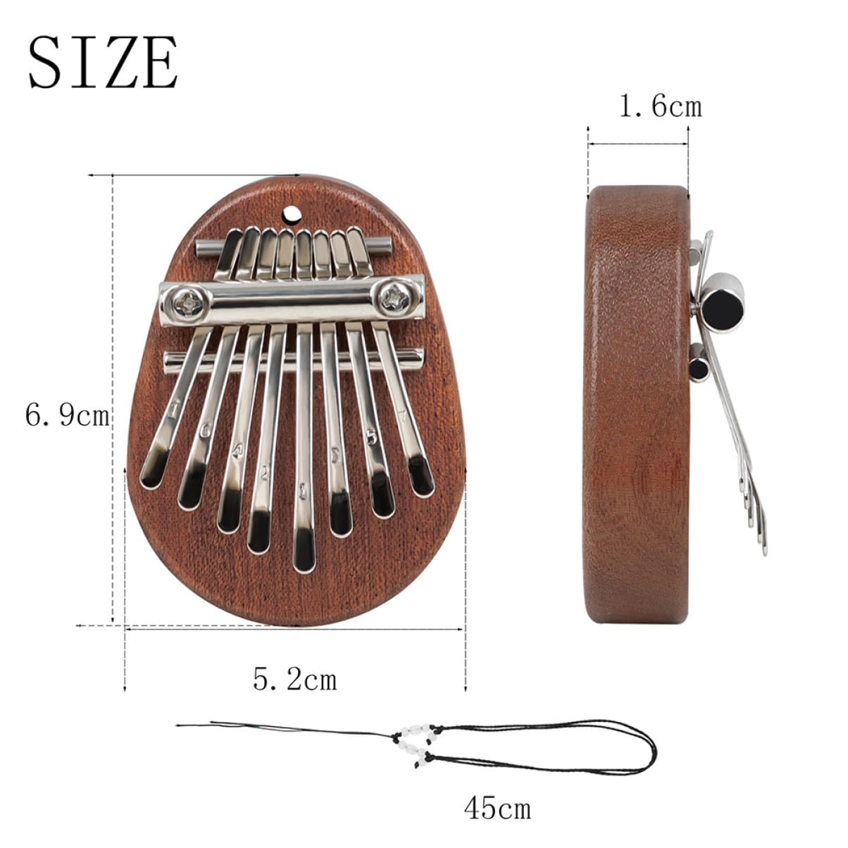 Garneck Solid Mini Piano Necklace 8 Keys Kalimba Beginner's Musical Instrument