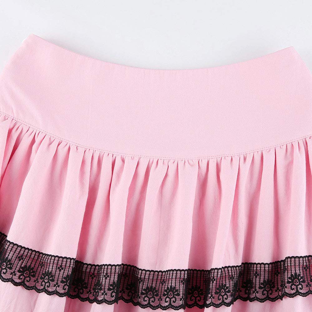 Falda Mujer Mini,Falda Acampanada De Cintura Alta Rosa Doble Capa Patchwork Encaje Kawaii Verano Plisado Falda Corta Dulce Linda con Cremallera para Niñas Damas Playa Fecha De Vacaciones Fiesta