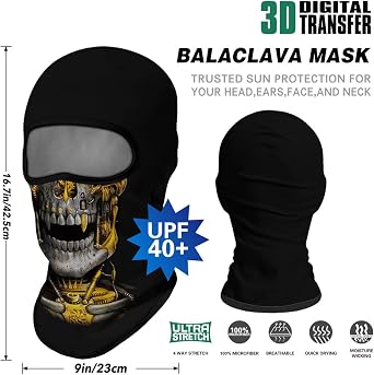 3D Balaclava Ski Mask Motorcycle Full Face Mask Outdoor Tactical Hood Headwear Mask Men Women for Halloween Cycling