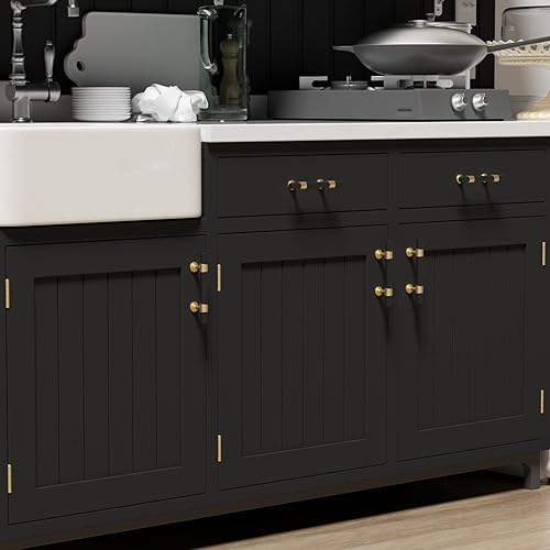 Miniatura 7 de Haliwu Paquete de 10 tiradores de gabinete negros, manijas de gabinete negras y doradas, manijas de gabinete de barril, tiradores de cajón,