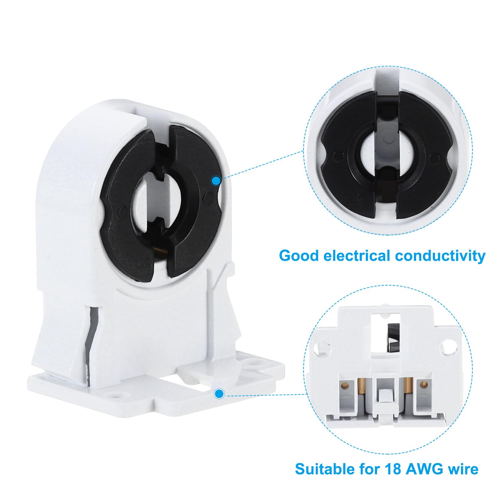 PATIKIL T8 TL-lamphouder, verpakking van 12 G13 lampvoet LED TL-buisfitting 500 V niet-geschakelde draaitype lamphouder vervanging, 29 x 32 x 13 mm
