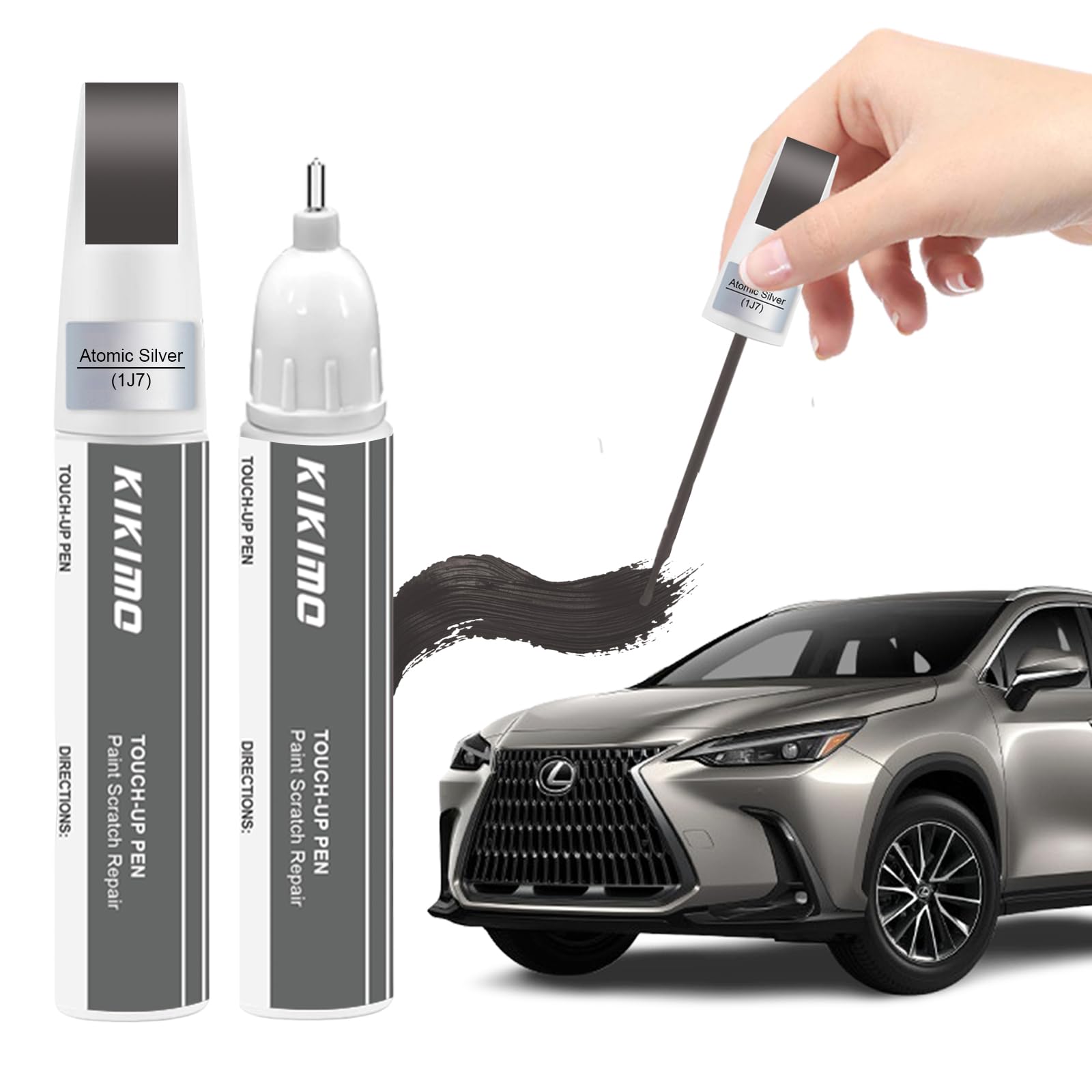 KIKIMO for Lexus Touch Up Paint(Atomic Silver(1J7)), Car Paint Repair Kit for Lexus, 2 In 1 Scratches Repair with Pen Tip and Brush, Color-Matched for