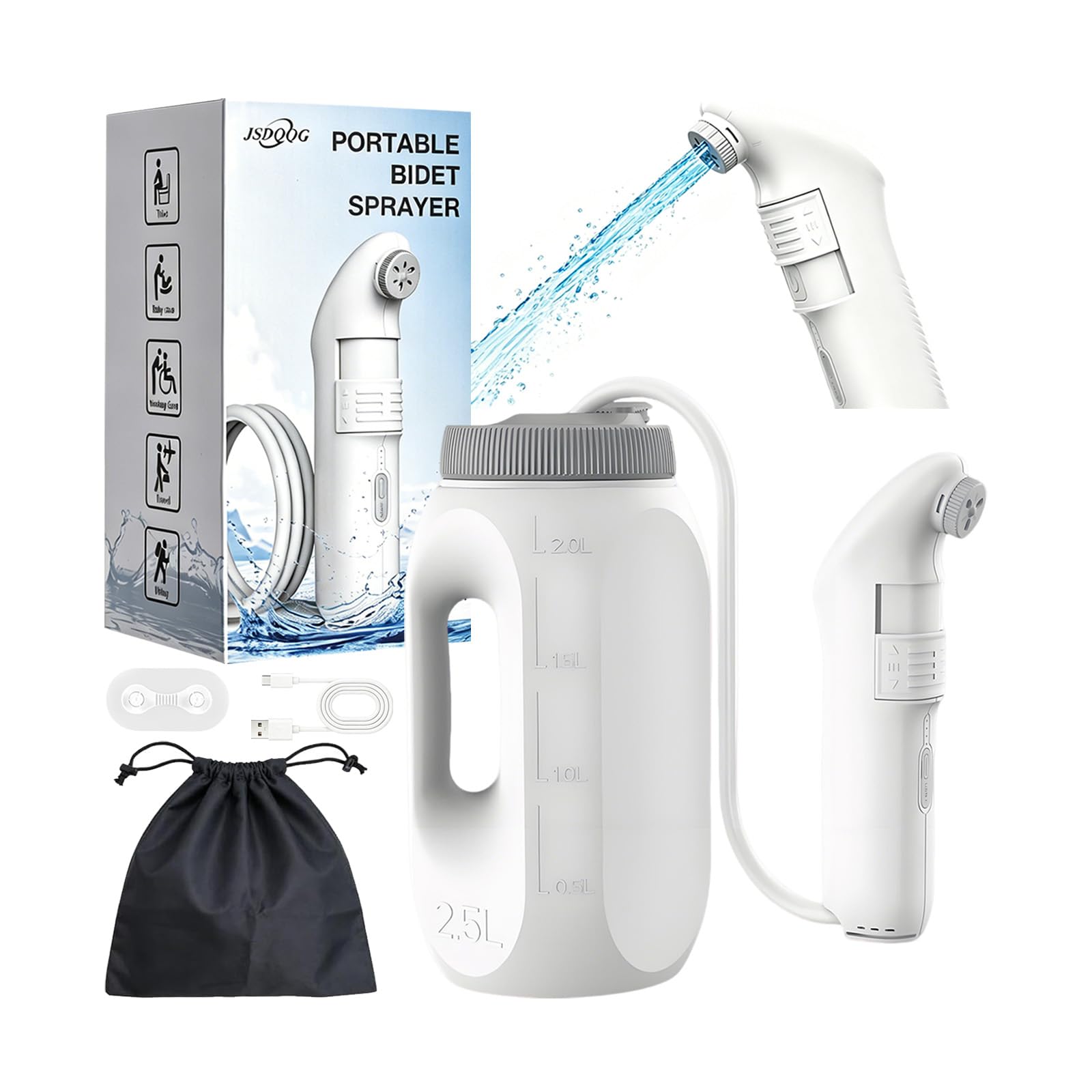 Portable Bidet Electric,Travel Bidet Rechargeable,High Pressure Handheld Bidet Sprayer with 2.5L Water Tank,Peri Bottle,Muslim Shower,Outdoor Camping Toilet UK,shatafa,shattaf